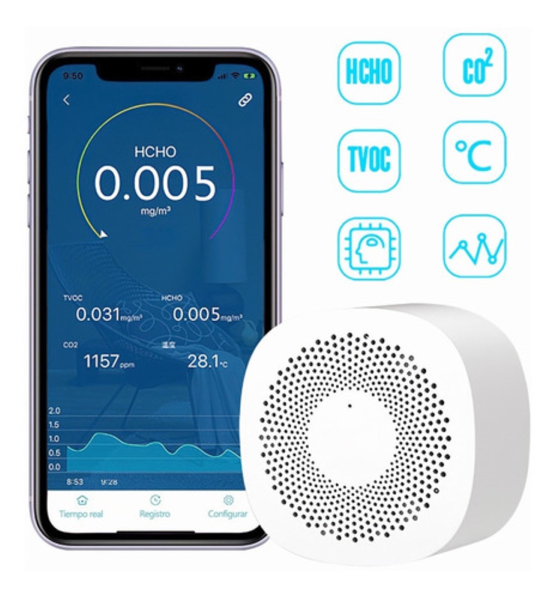Termometro Ambiental Medidor Co2 Aire Multifuncional 4 en 1 BLANCO