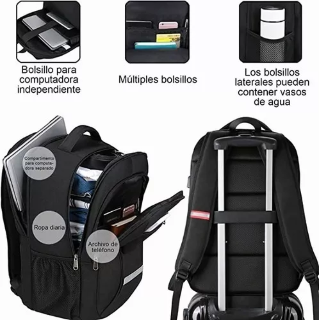 Mochila viaje QIQI FXW002-2816 color negro diseño liso 25L