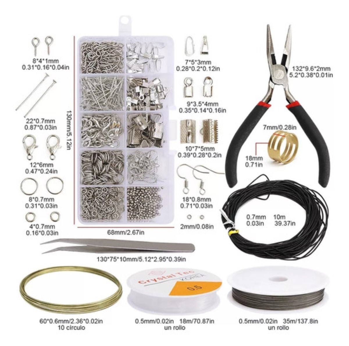 Kit De Bisutería Para Hacer Aretes, Joyas, 712 Piezas plata