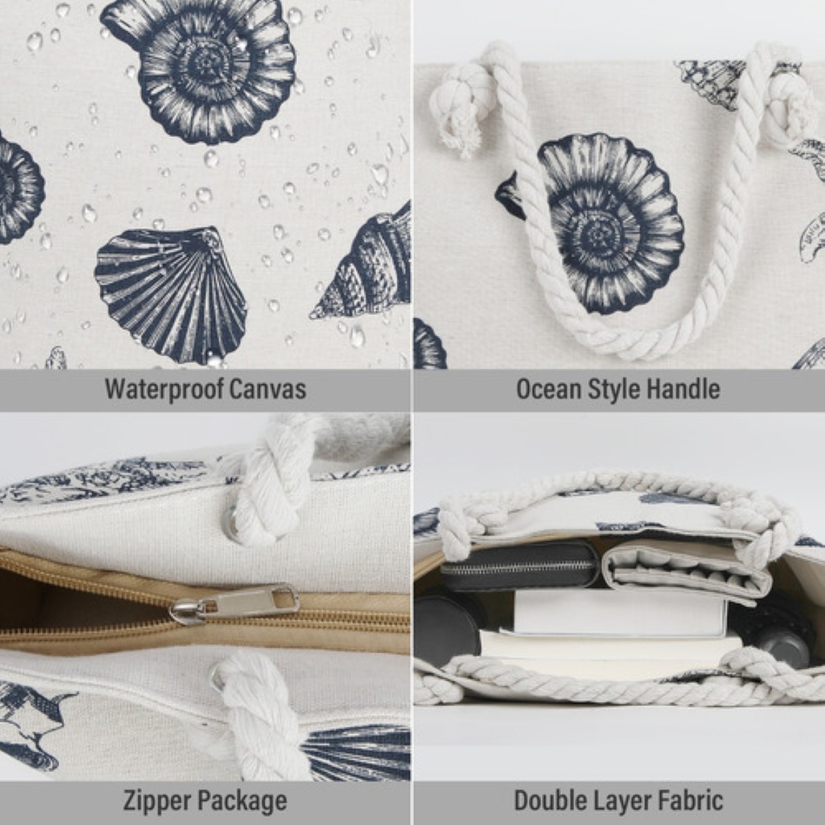 Bolsa Moda Tote Bag De Lona Impermeable Para Playa BLANCO