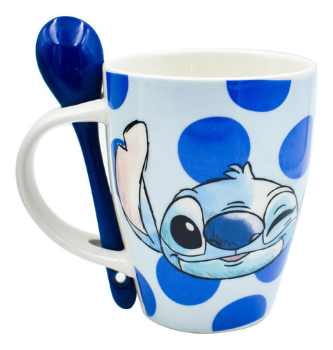 Set Tazas Stitch & Angel Disney Original Cerámica Con Cuchara, Color Rosa, Azul.