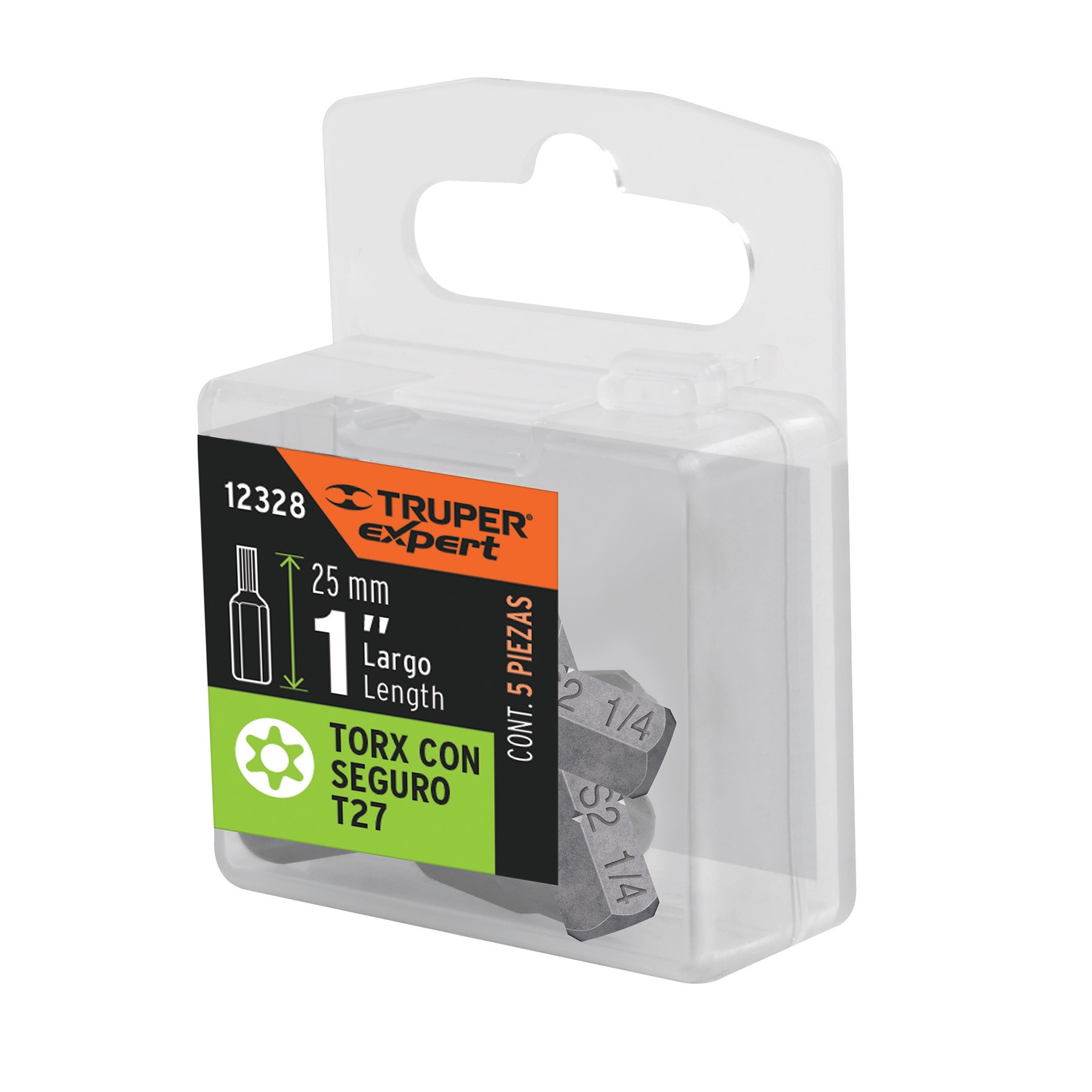 ESTUCHE CON 5 PUNTAS TORX T27 CON SEGURO LARGO 1", TRUPER EXPERT 12328