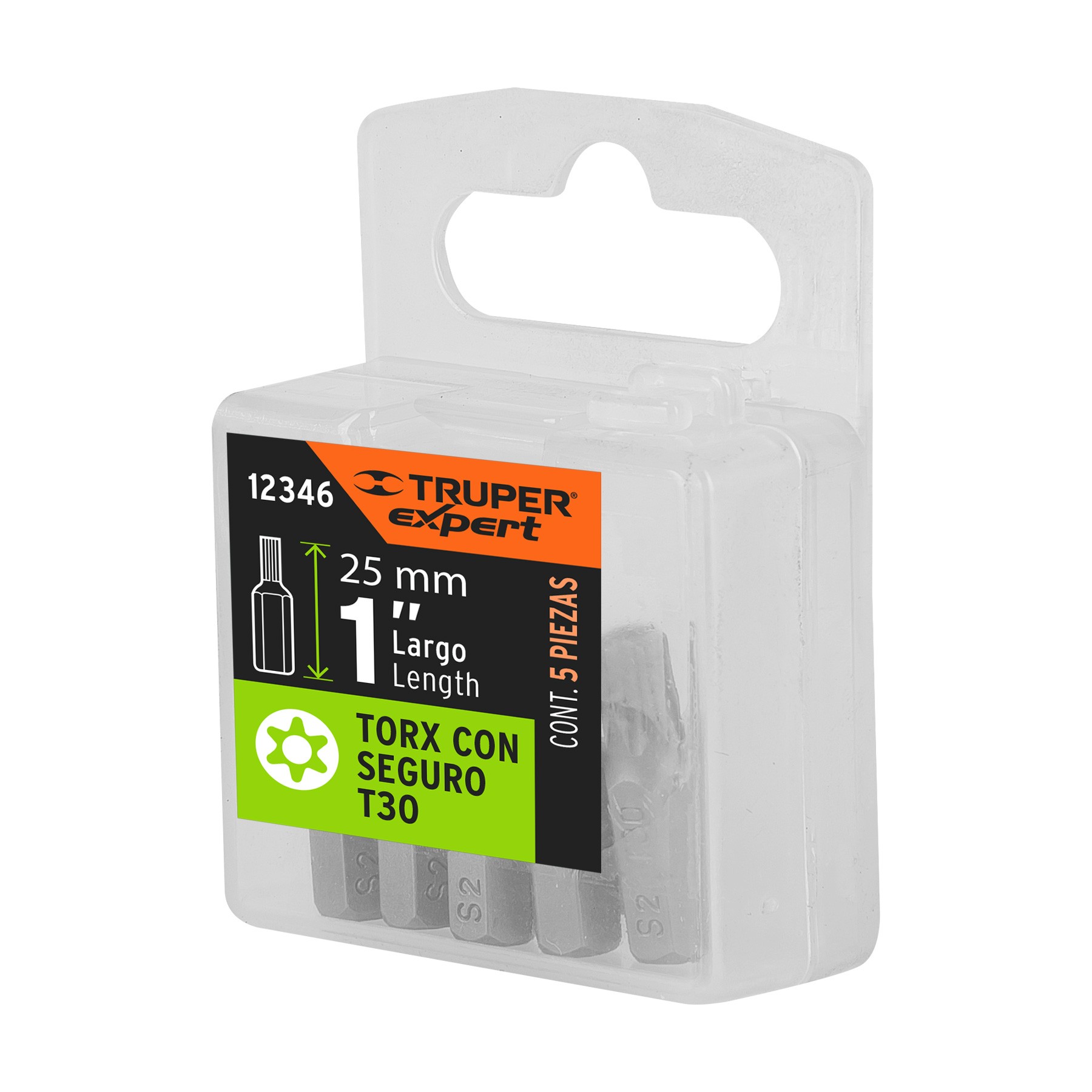 ESTUCHE CON 5 PUNTAS TORX T30 CON SEGURO LARGO 1", TRUPER EXPERT 12346