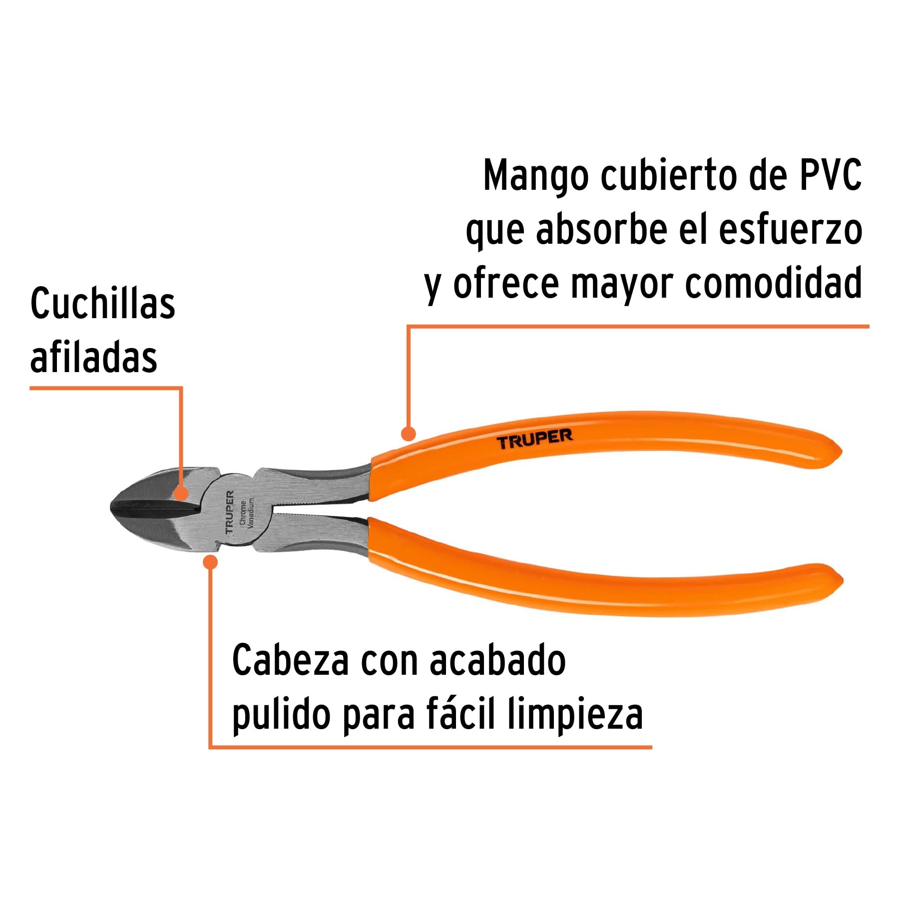 PINZA DE CORTE DIAGONAL 8" MANGO DE PVC, TRUPER 12353