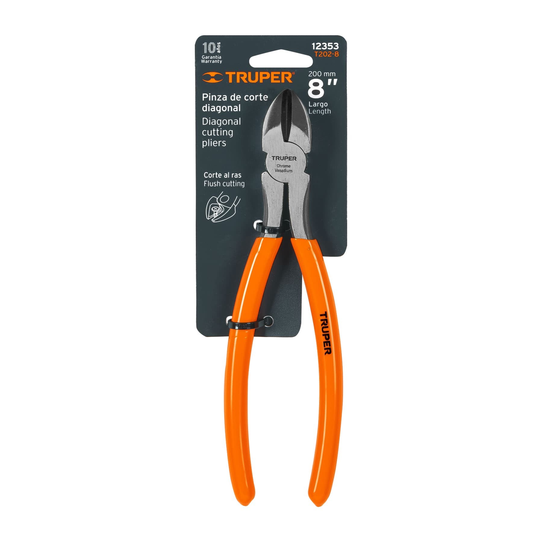 PINZA DE CORTE DIAGONAL 8" MANGO DE PVC, TRUPER 12353