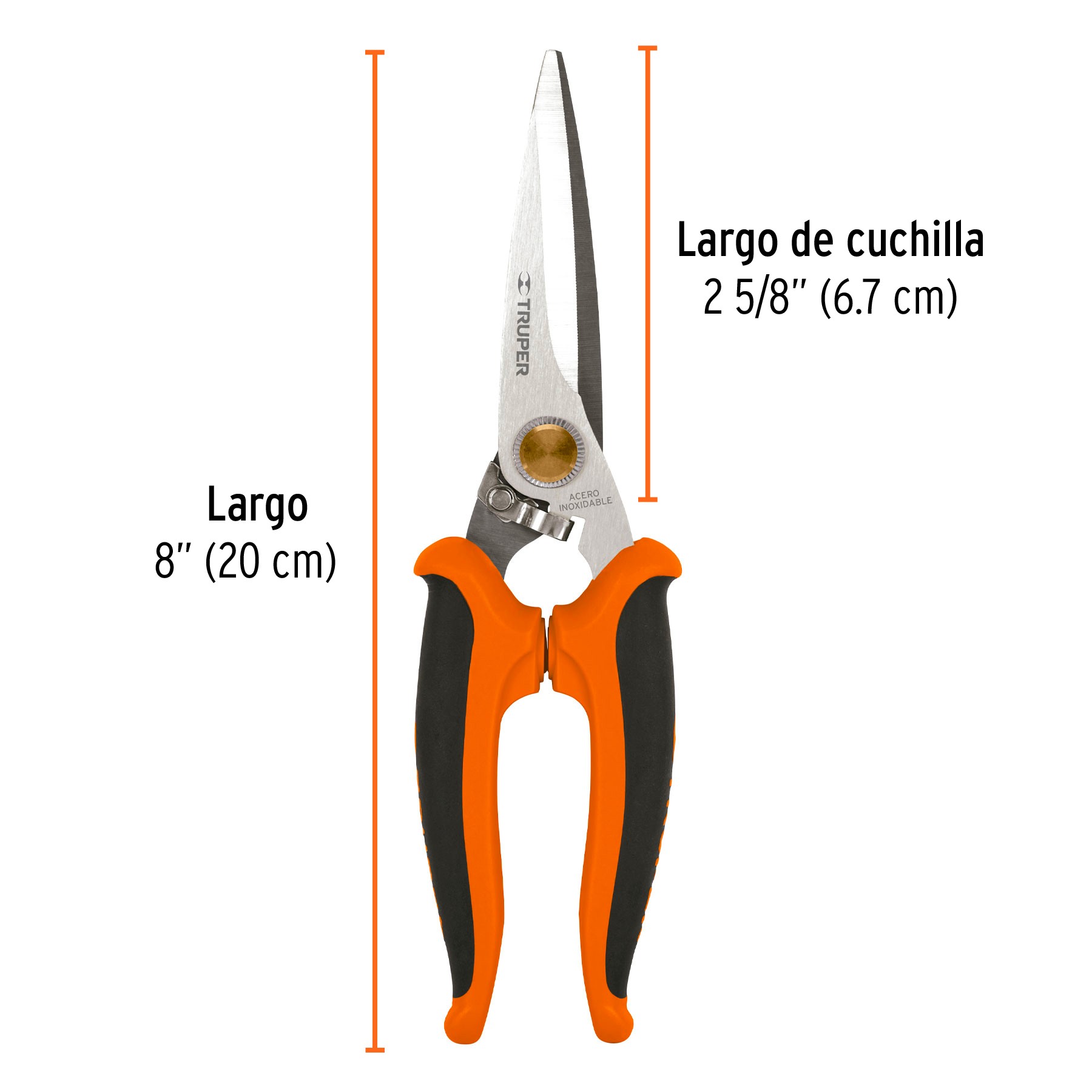 TIJERA 8" MULTIUSOS DE ACERO INOXIDABLE, MANGO COMFORT GRIP TRUPER 18493