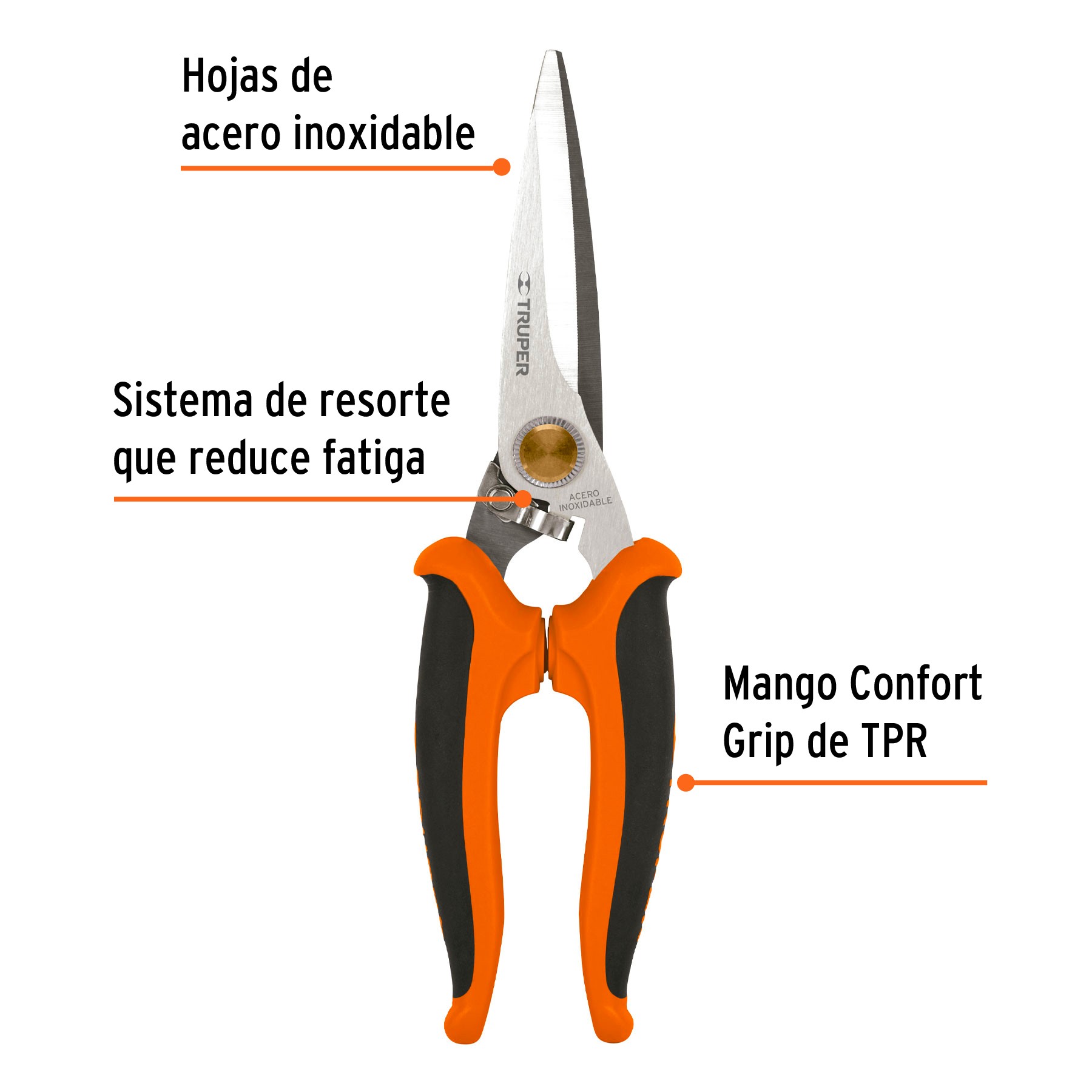 TIJERA 8" MULTIUSOS DE ACERO INOXIDABLE, MANGO COMFORT GRIP TRUPER 18493