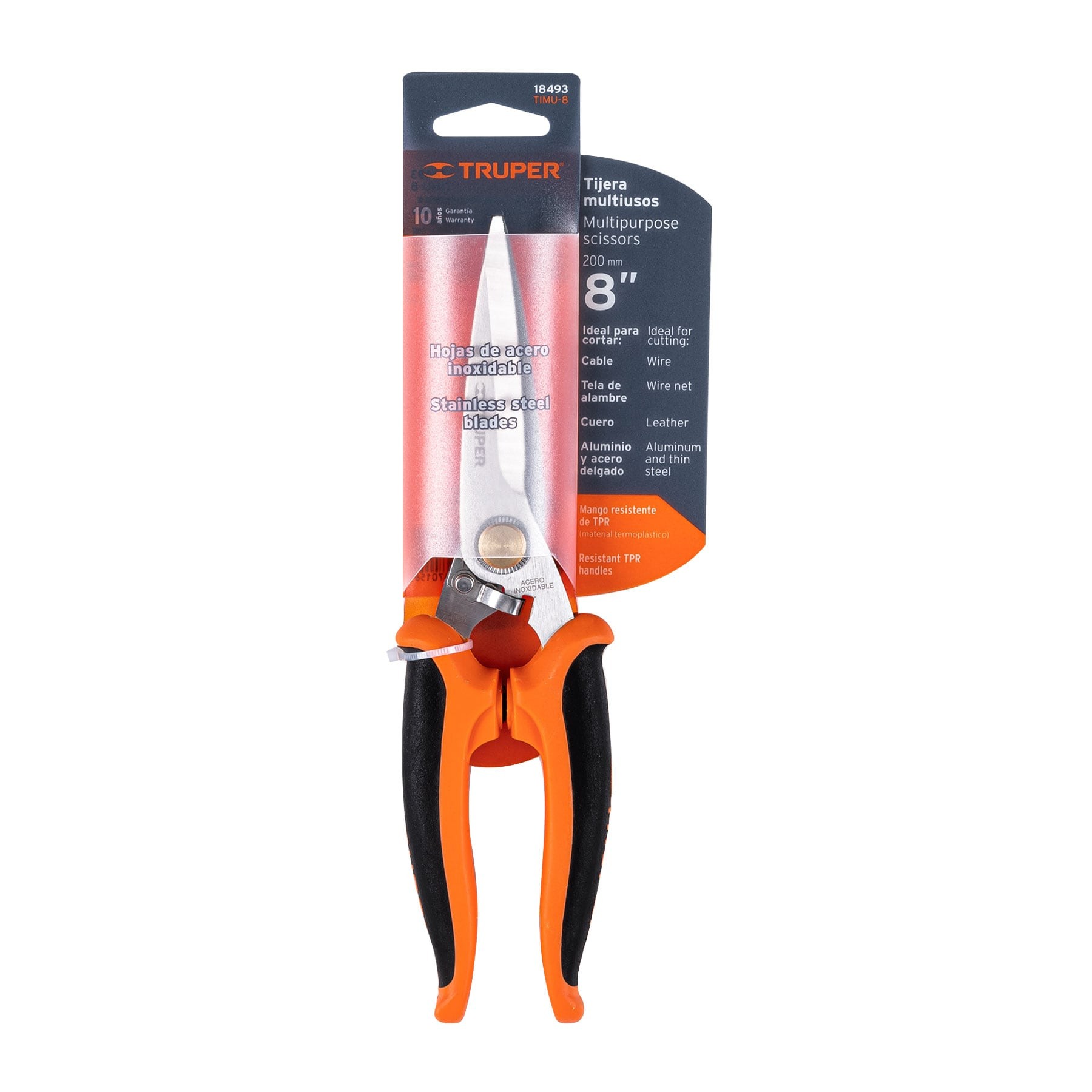 TIJERA 8" MULTIUSOS DE ACERO INOXIDABLE, MANGO COMFORT GRIP TRUPER 18493