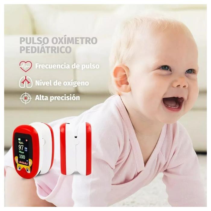 Oxímetros recargables MXOXK-001-27 1Pza Rojo Rango de Medición 70porciento -99porciento Spo2 30 240BPM mas menos 2BPM o mas menos 2porciento PR, OxiKid