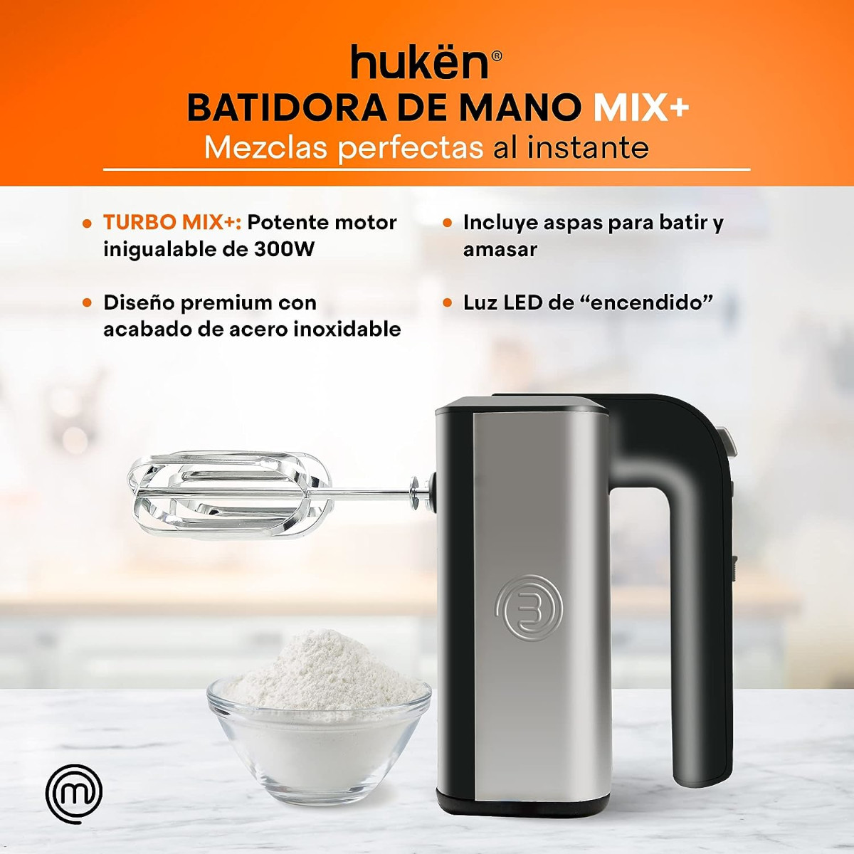 Batidora mano MasterChef MK-HM-300SS 5 vel aspas intercambiables.