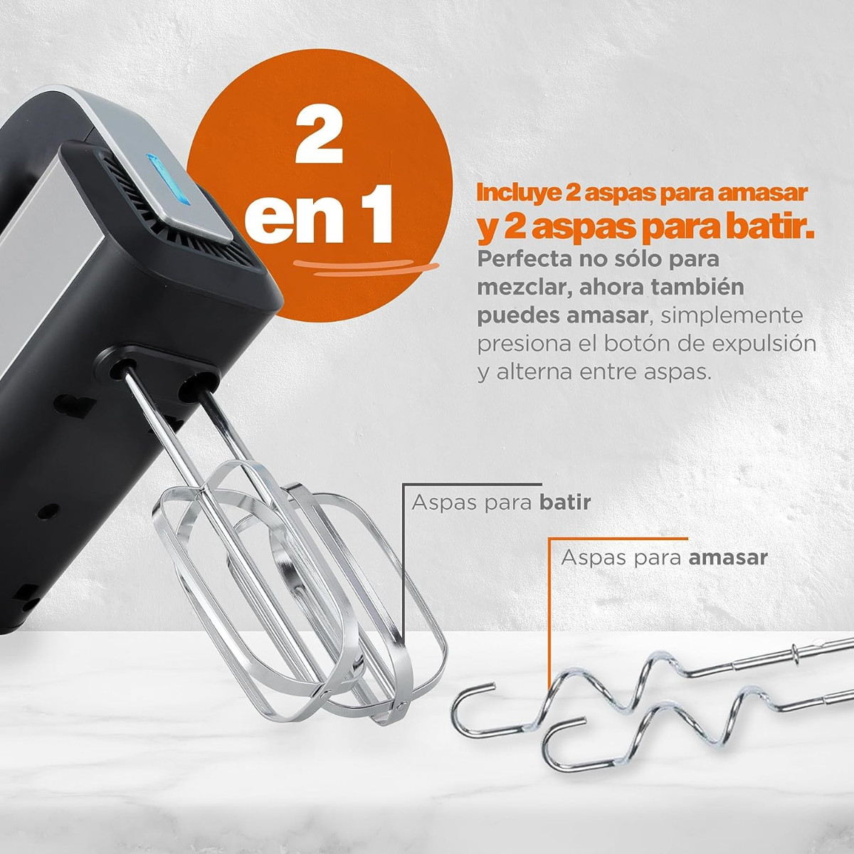 Batidora mano MasterChef MK-HM-300SS 5 vel aspas intercambiables.