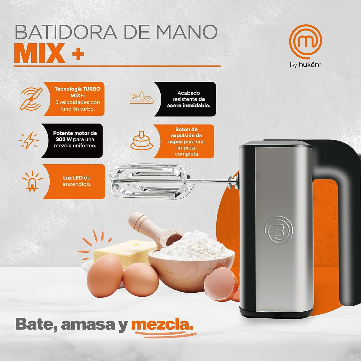 Batidora mano MasterChef MK-HM-300SS 5 vel aspas intercambiables.