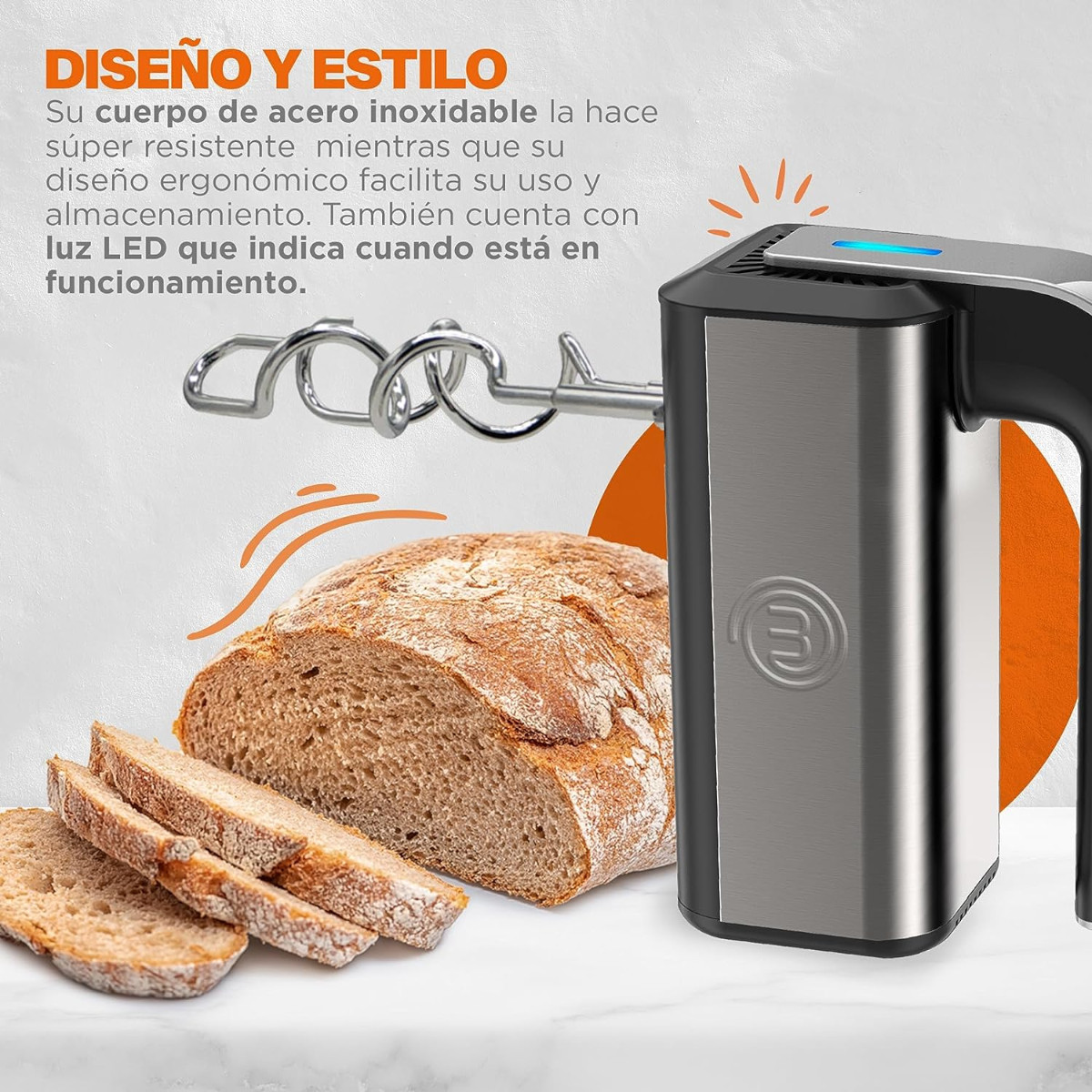 Batidora mano MasterChef MK-HM-300SS 5 vel aspas intercambiables.