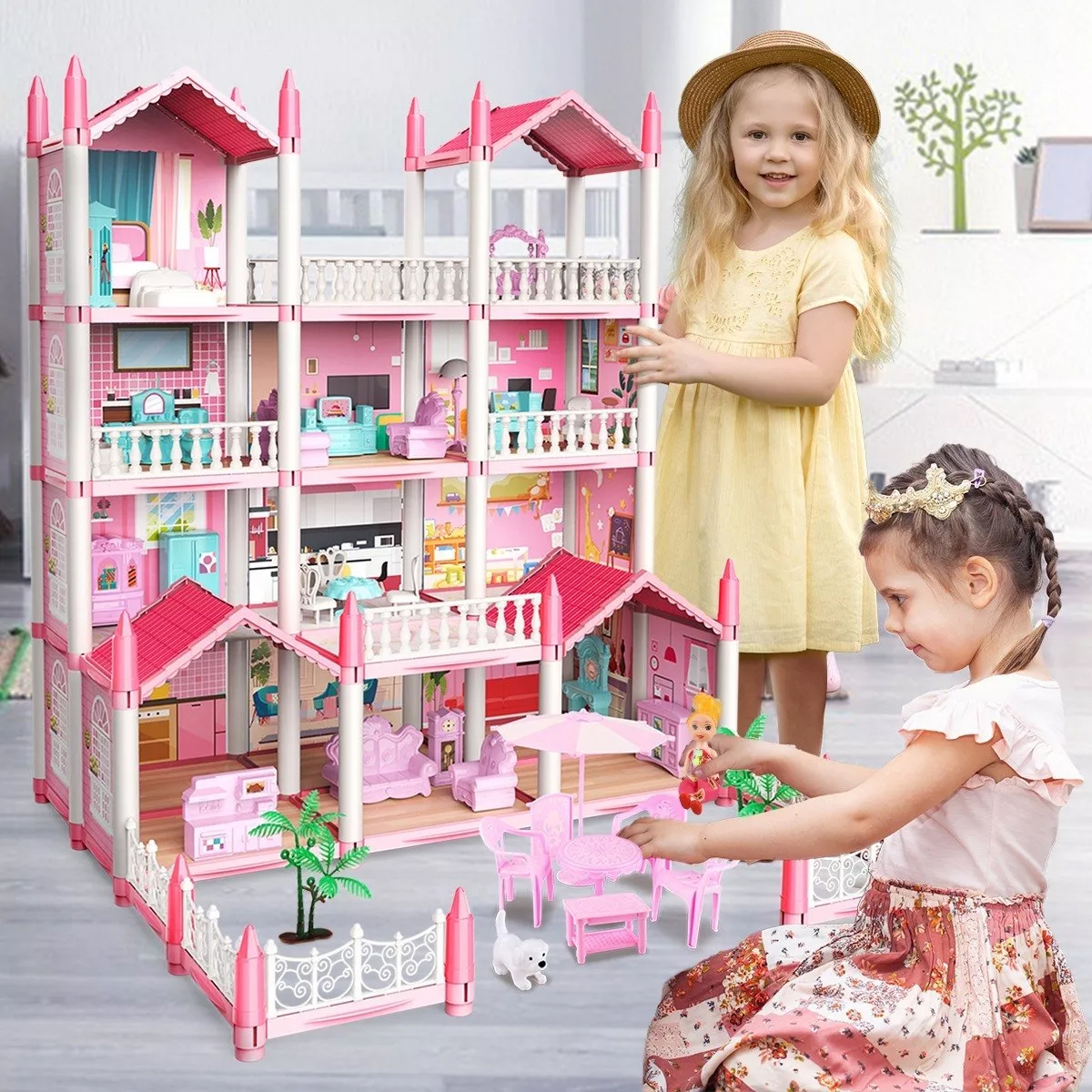 Casa De Muñecas Con Luces Led Para Niñas Casita De Muñecas Color Rosa