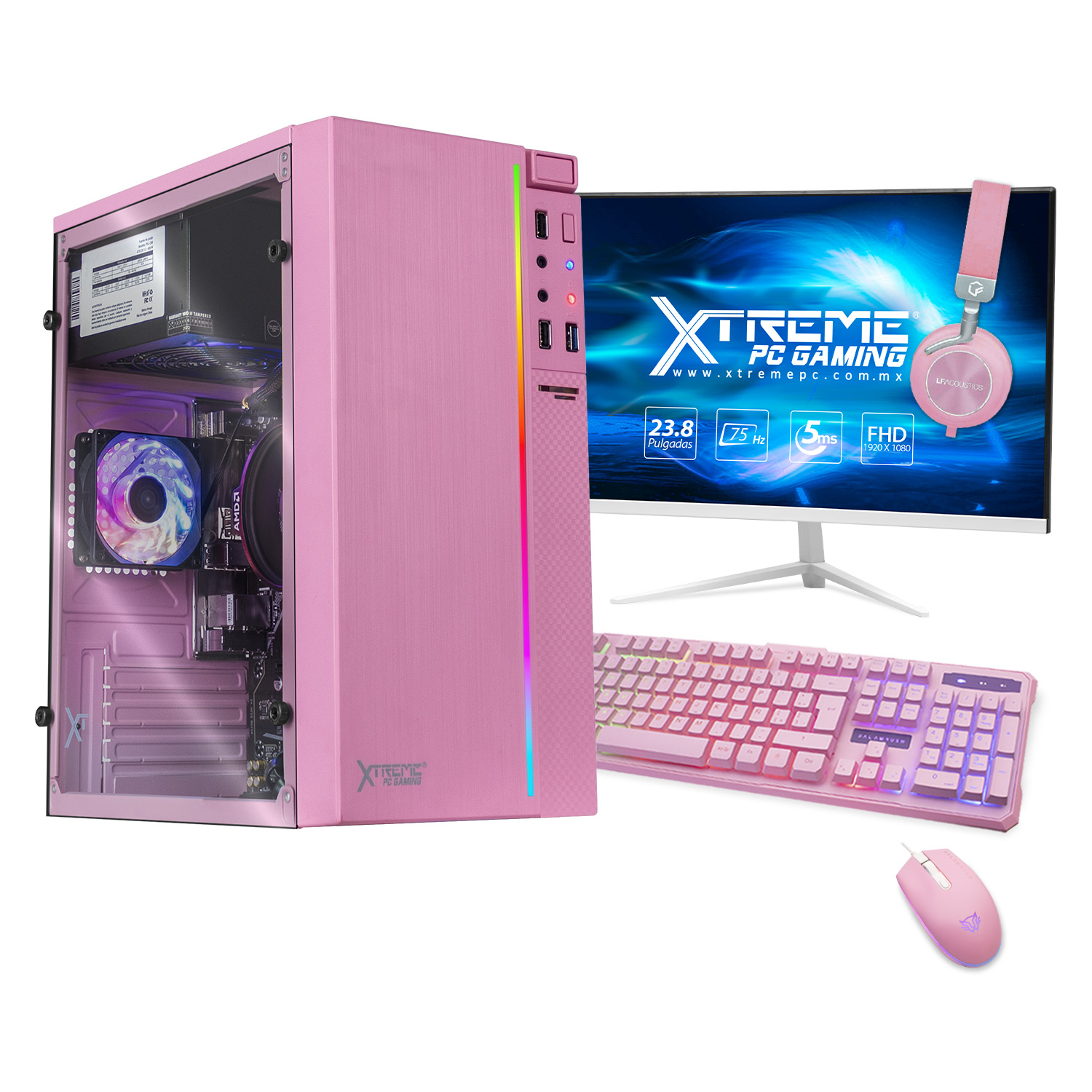 Xtreme PC Gaming AMD Radeon Vega Renoir Ryzen 7 5700G 16GB SSD 500GB Monitor Curvo 23.8 WIFI Pink 