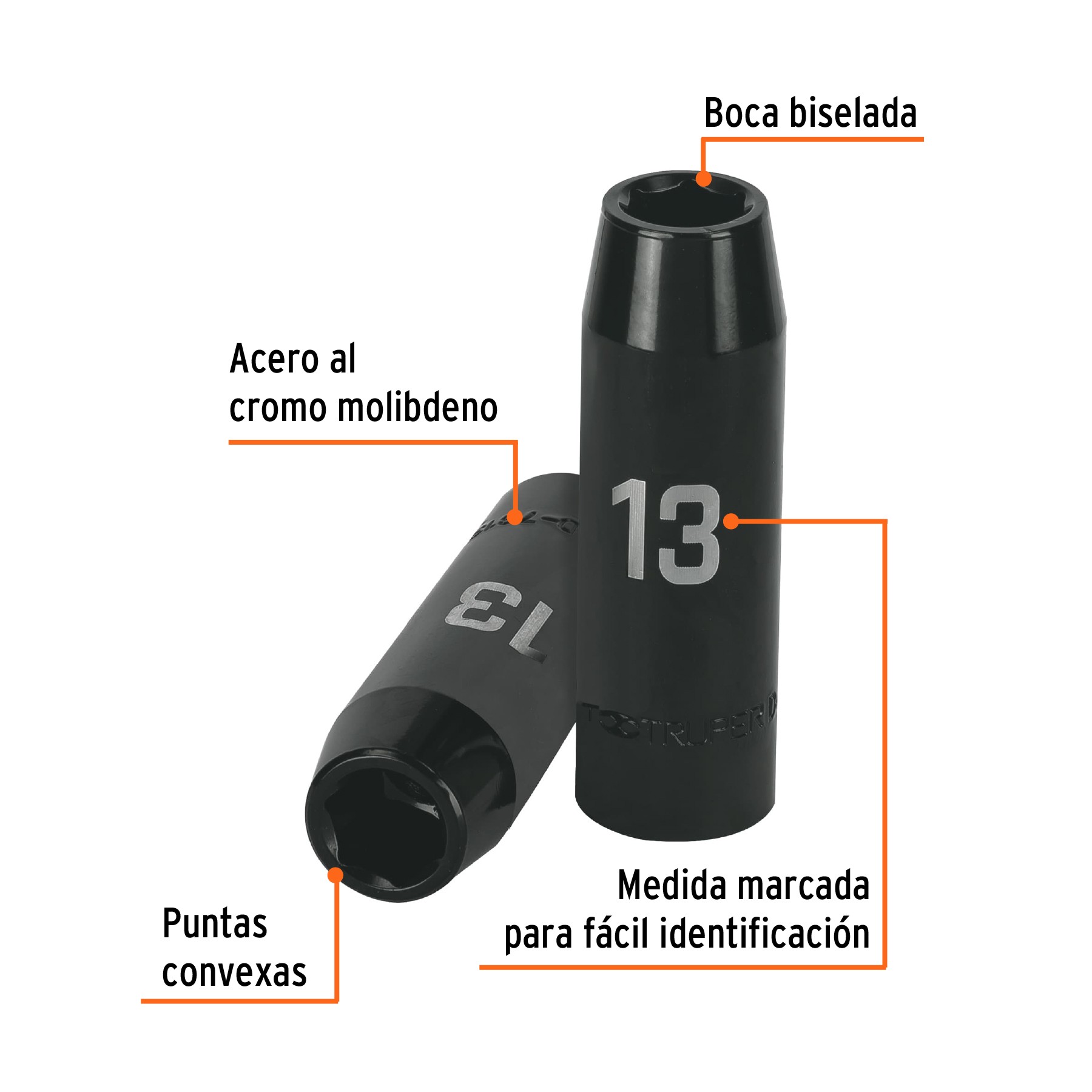 DADO LARGO CUADRO 1/2" DE IMPACTO 6 PUNTAS DE 13 MM, TRUPER 12425