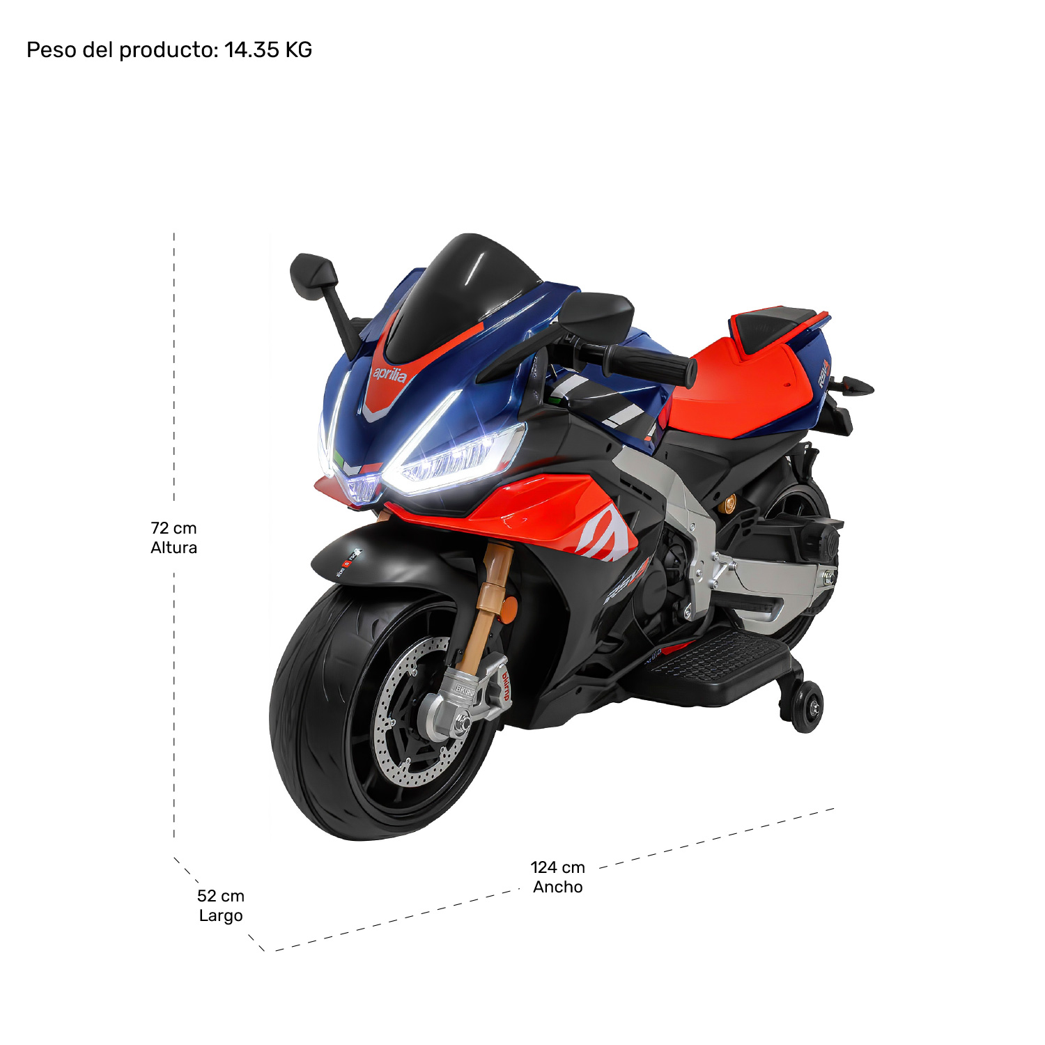 Moto Montable Eléctrica 12v 2 Llantas Apoyo Azul Niño Luz 