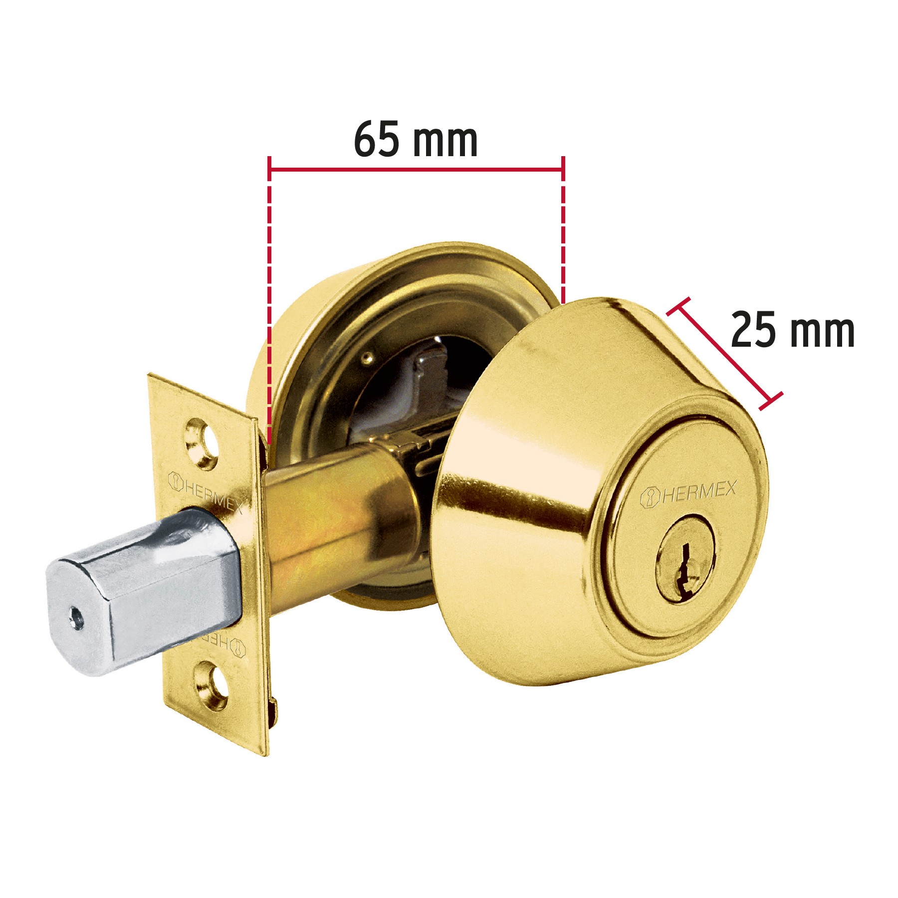 CERROJO LLAVE-LLAVE LATÓN BRILLANTE, LLAVE TRADICIONAL, HERMEX 23610