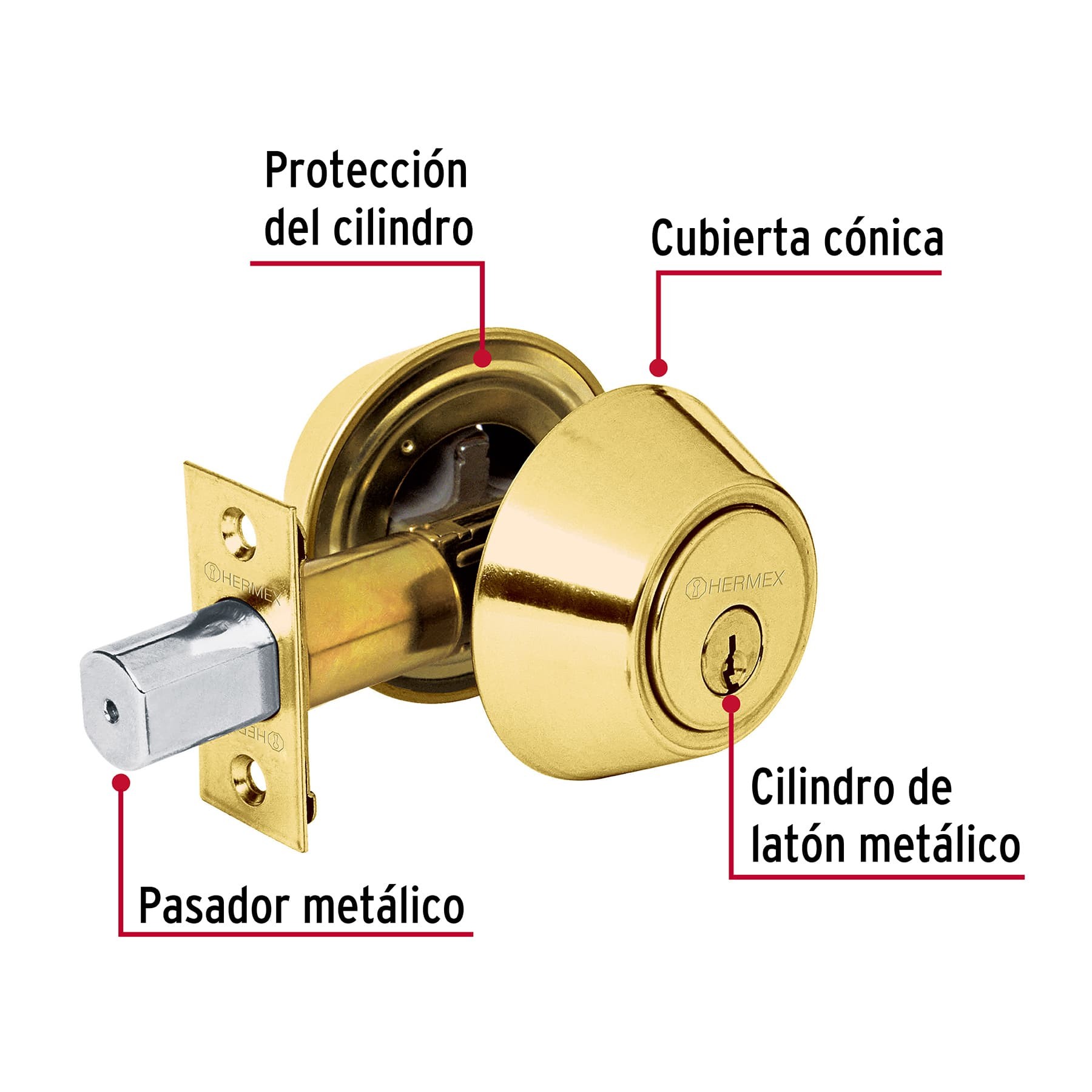 CERROJO LLAVE-LLAVE LATÓN BRILLANTE, LLAVE TRADICIONAL, HERMEX 23610