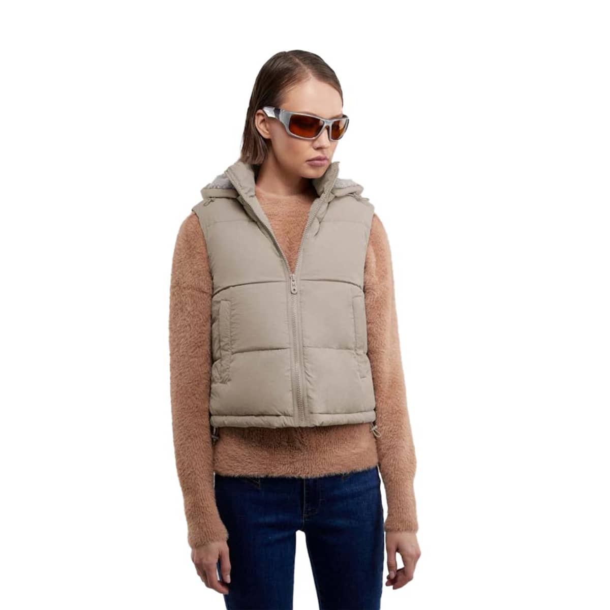 Chaleco marca Holly Land acolchado para mujer, color beige, mod. 1099376