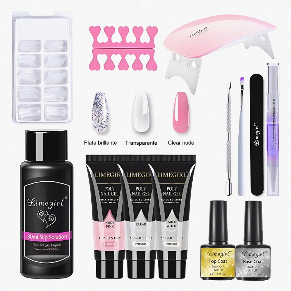 Kit Uñas Polygel 15mlx3 Tipsx100 Slip Solución Lampara Led
