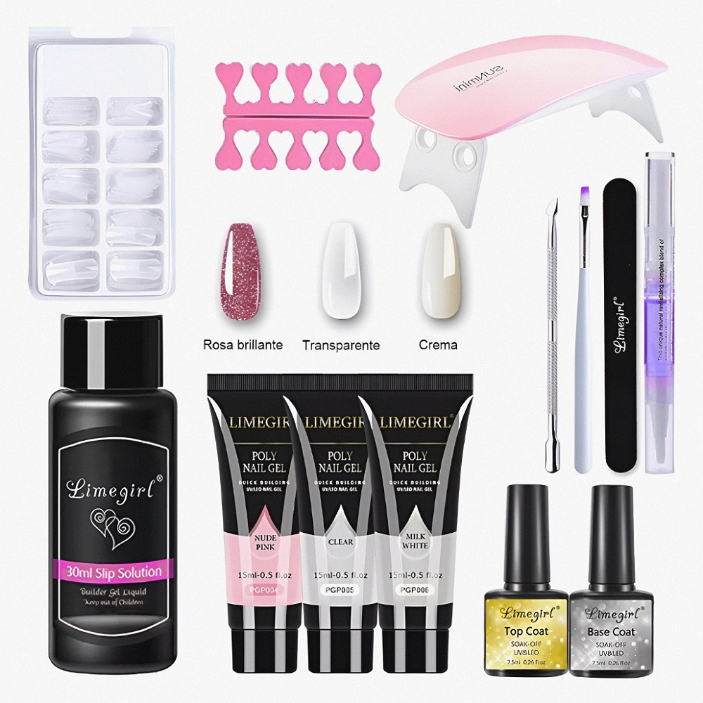 Kit Uñas Polygel 15mlx3 Tipsx100 Slip Solución Lampara Led