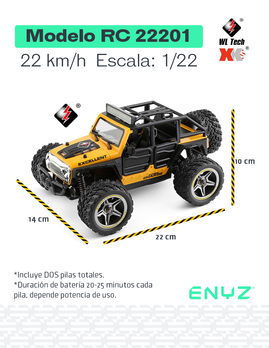 Carro a control remoto Buggy Camioneta Jeep RC off-road 22km/h WLtech WLtoys 22201 1:22 todoterreno 2WD