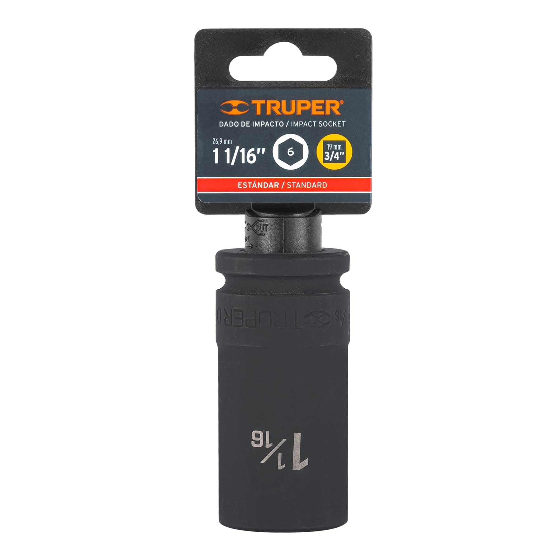 DADO LARGO DE IMPACTO DE 1-1/16", 6 PUNTAS, CUADRO 3/4" TRUPER 12435