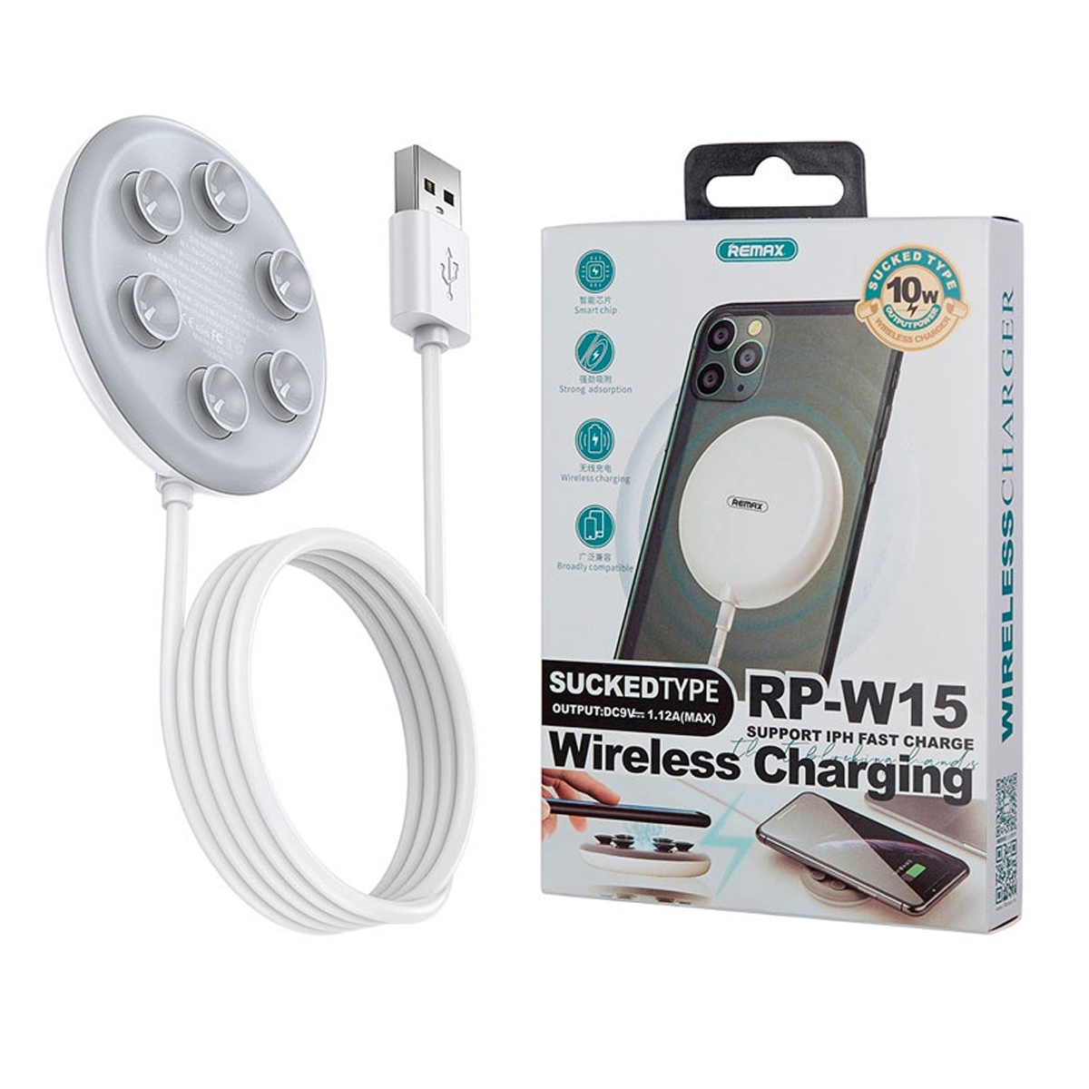 Cargador Inalábrico con Ventosa RP-W15 Blanco