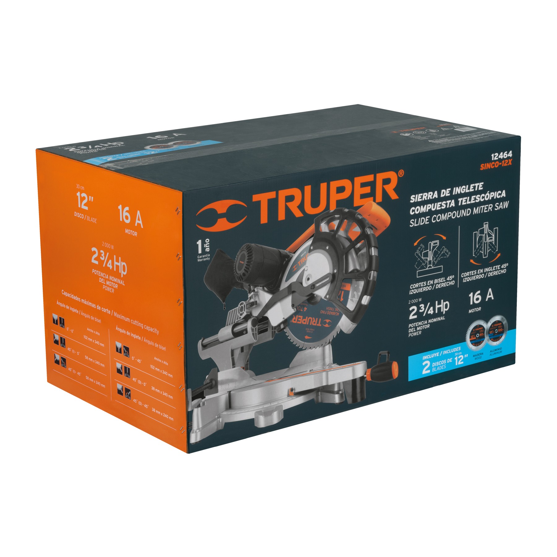 SIERRA DE INGLETE 12" DE 2000 W TELESCÓPICA COMPUESTA TRUPER 12464