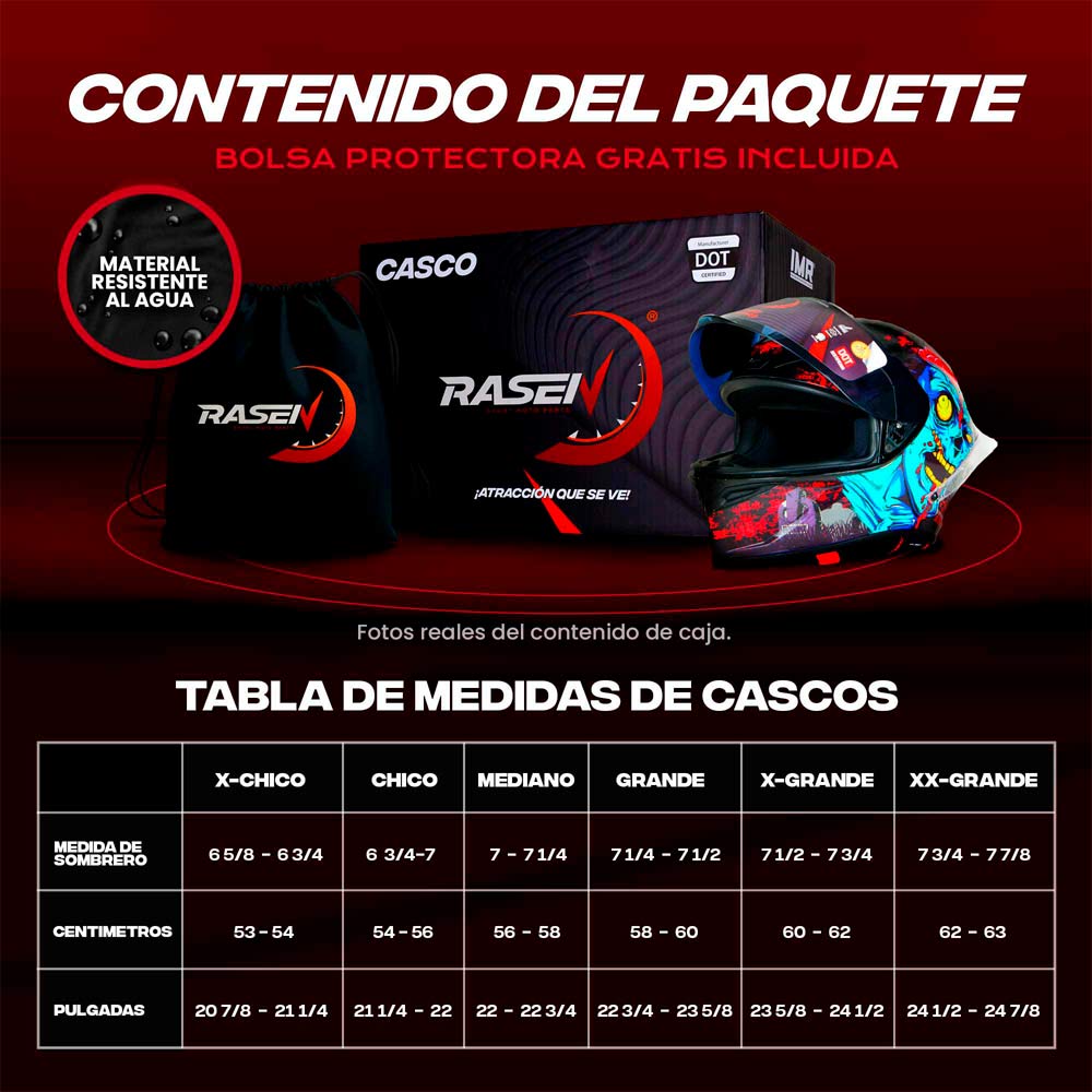 Casco Para Moto Rasen Cerrado Zombie Certificado Dot                Rojo L