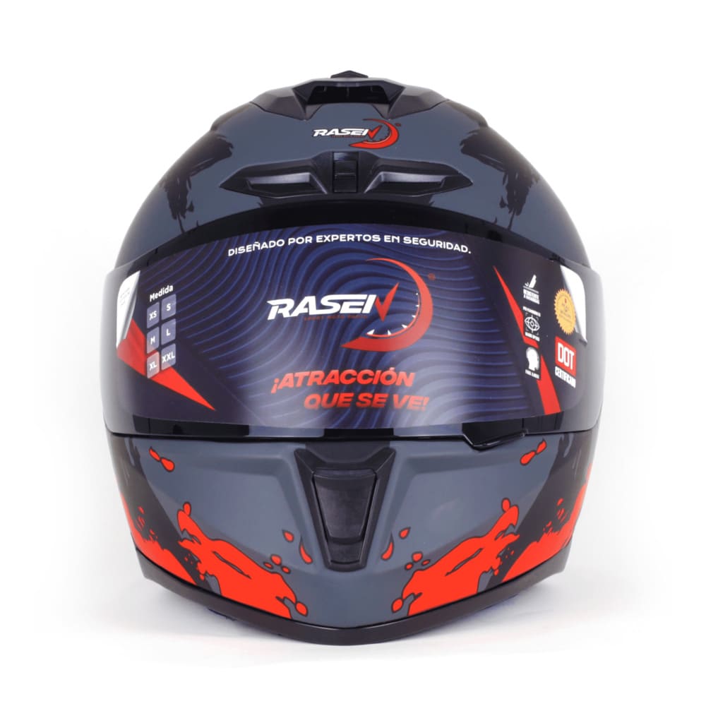 Casco Para Moto Rasen Cerrado Negro Con Franjas Rojas Certificado Dot             L