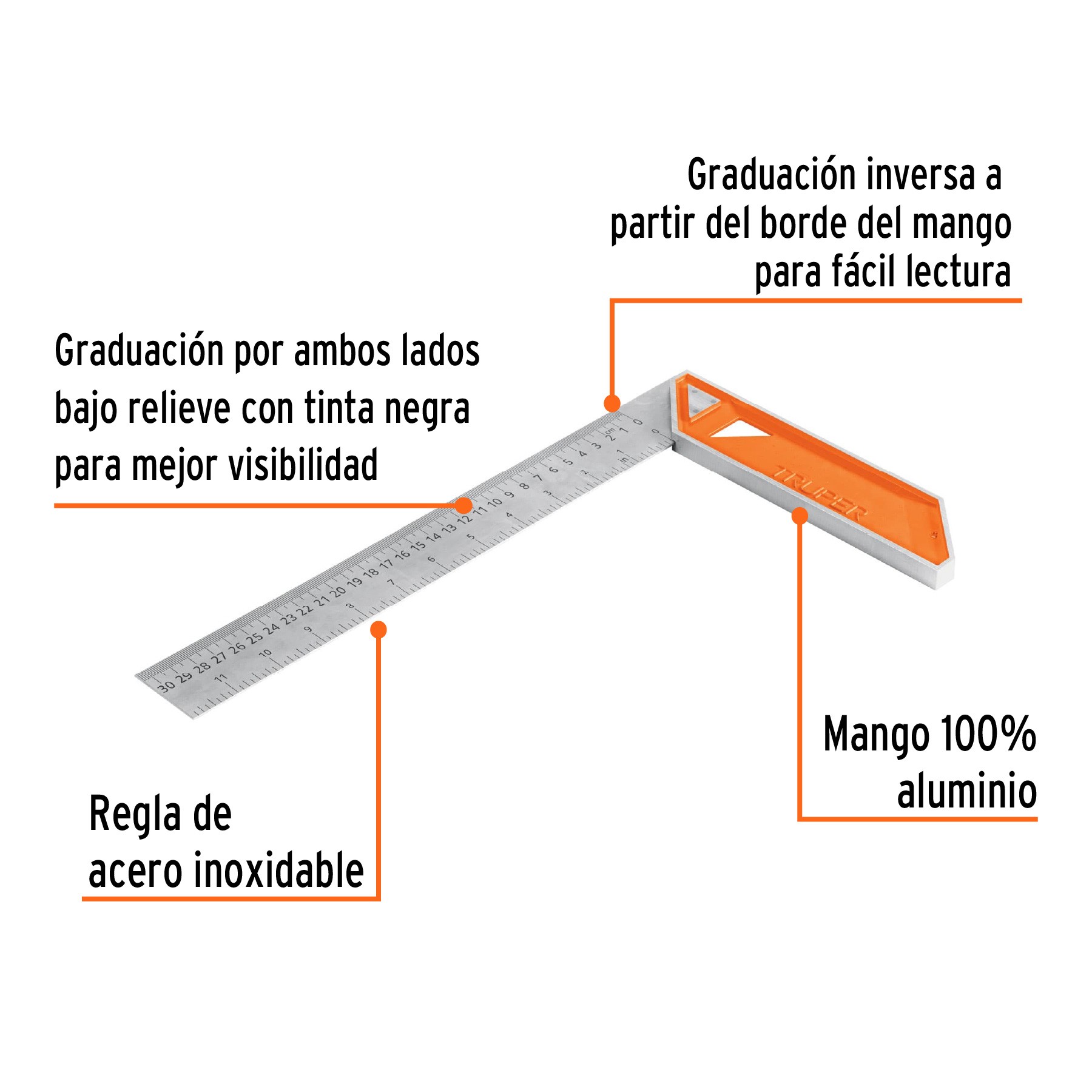 ESCUADRA 12" PARA CARPINTERO CON MANGO 100% DE ALUMINIO TRUPER 14376