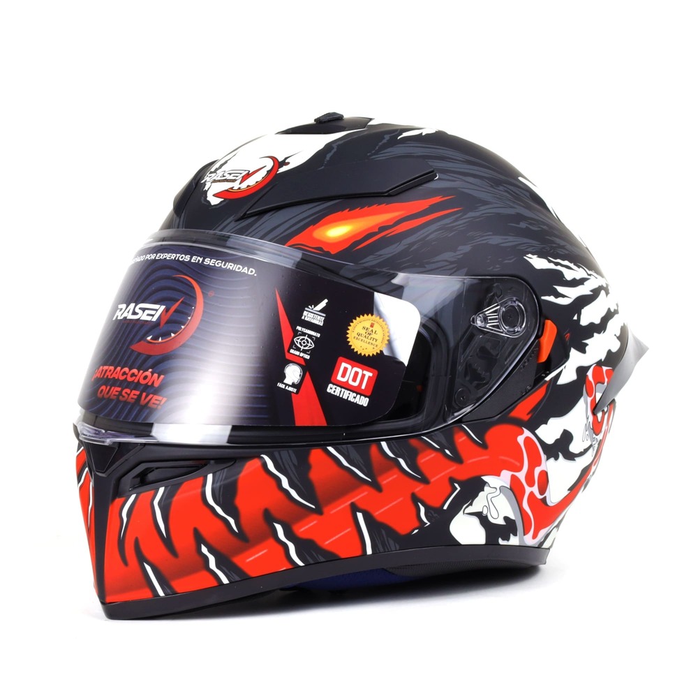 Casco Para Moto Rasen Cerrado Negro Con Rojo Y Blanco Certificado Dot