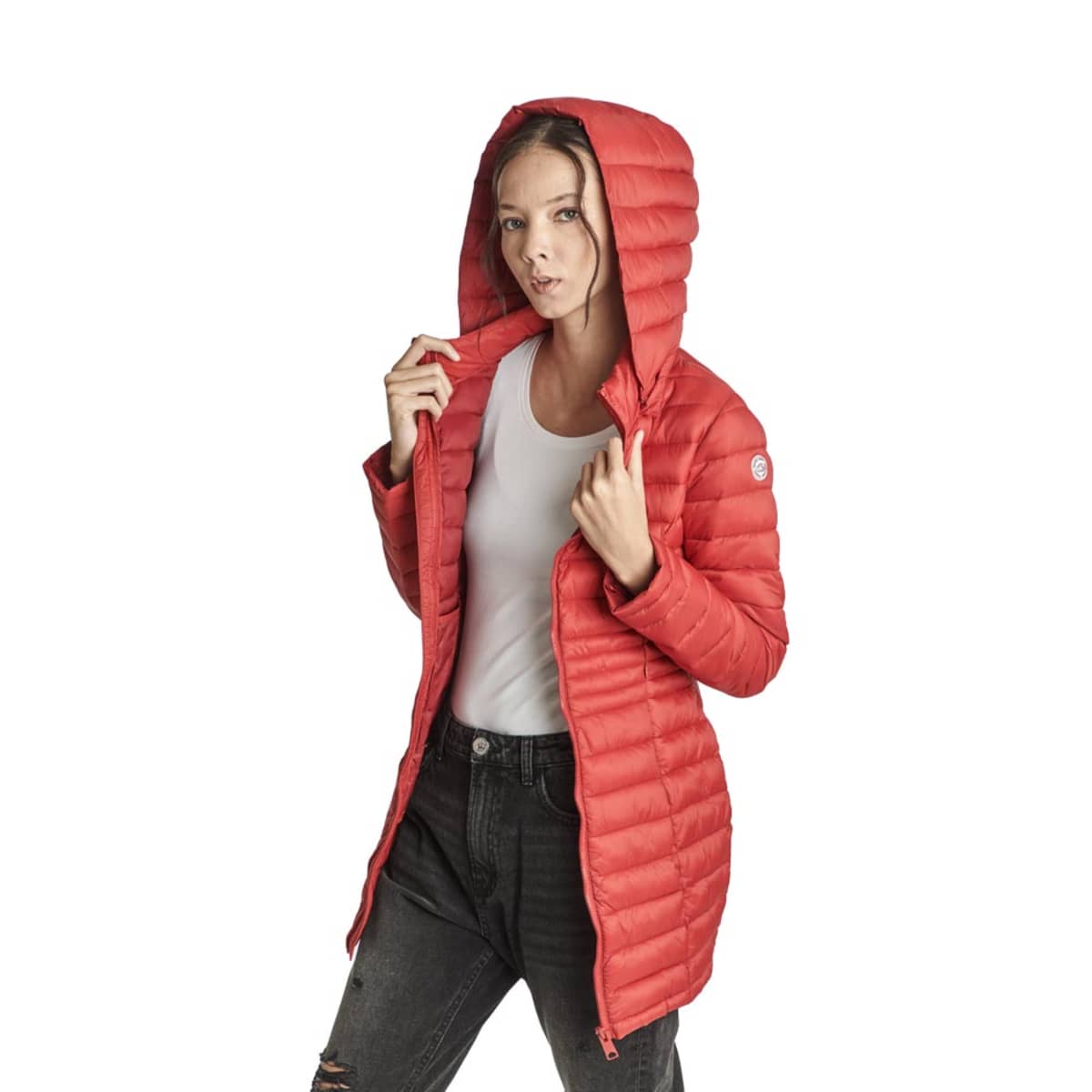 Chamarra larga ligera capitonada para mujer, color rojo cereza, marca Holly Land, mod. 1088678