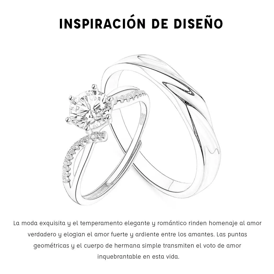 Anillo De Promesa Plata 925 Hombre Y Mujer Ajustables