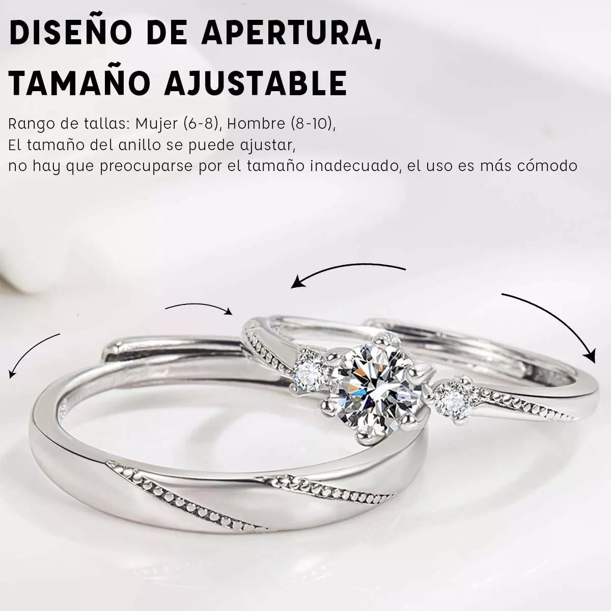 2 Anillos Promesa Plata Fina 925 Moderno Parejas Compromiso