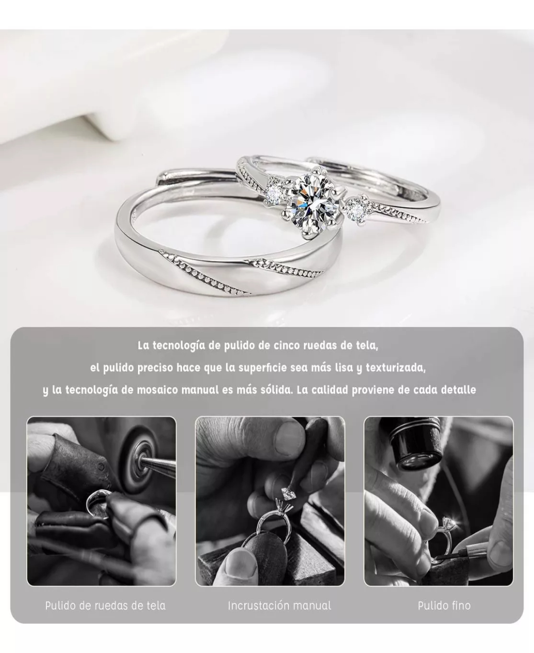 2 Anillos Promesa Plata Fina 925 Moderno Parejas Compromiso