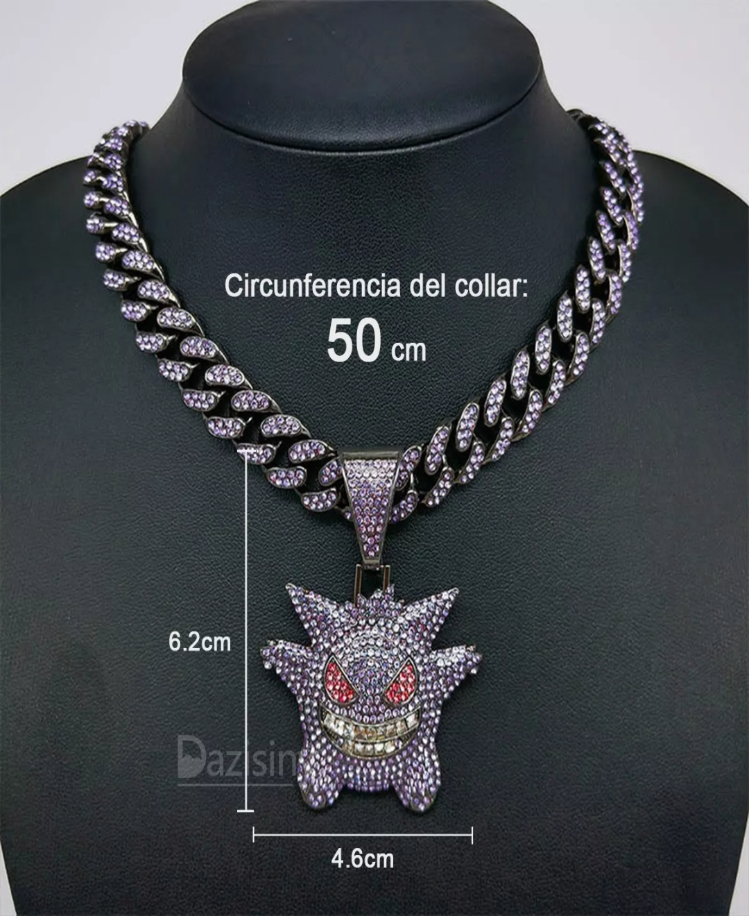 Cubana Cadena Eslabones Gengar Hip Hop Collares De Diamantes COLOR VIOLETA