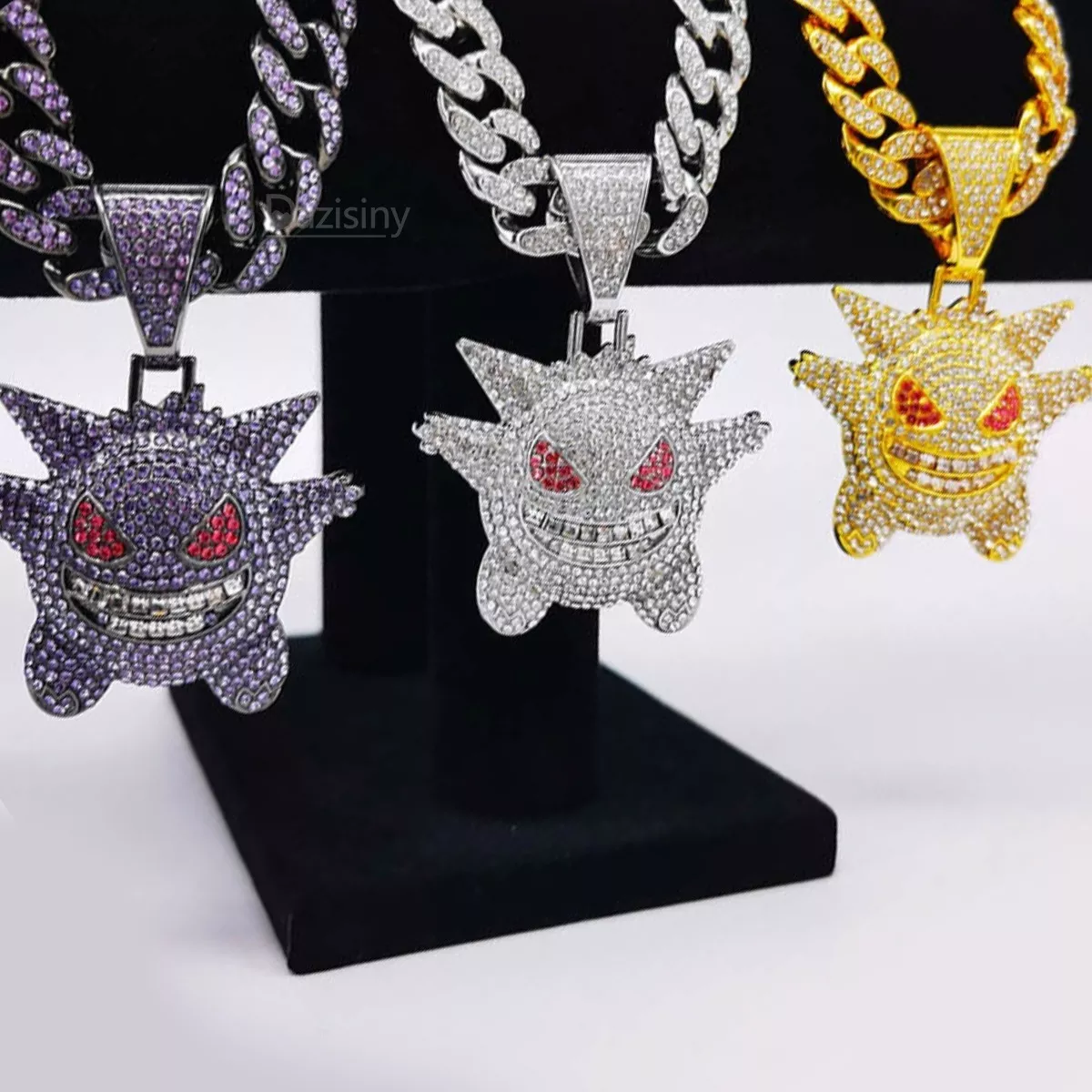 Cubana Cadena Eslabones Gengar Hip Hop Collares De Diamantes COLOR VIOLETA