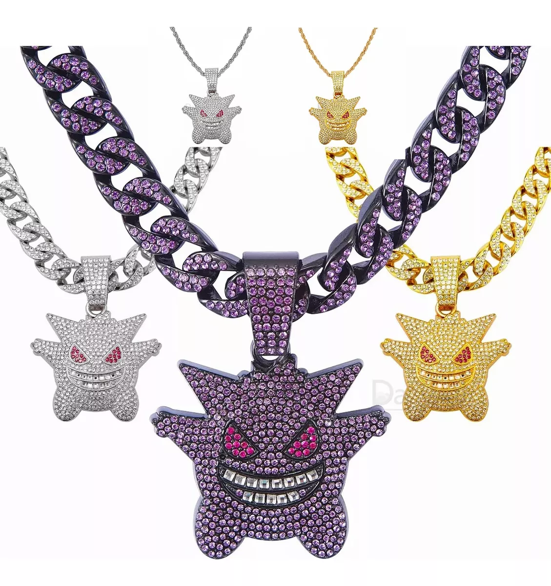 Cubana Cadena Eslabones Gengar Hip Hop Collares De Diamantes COLOR VIOLETA