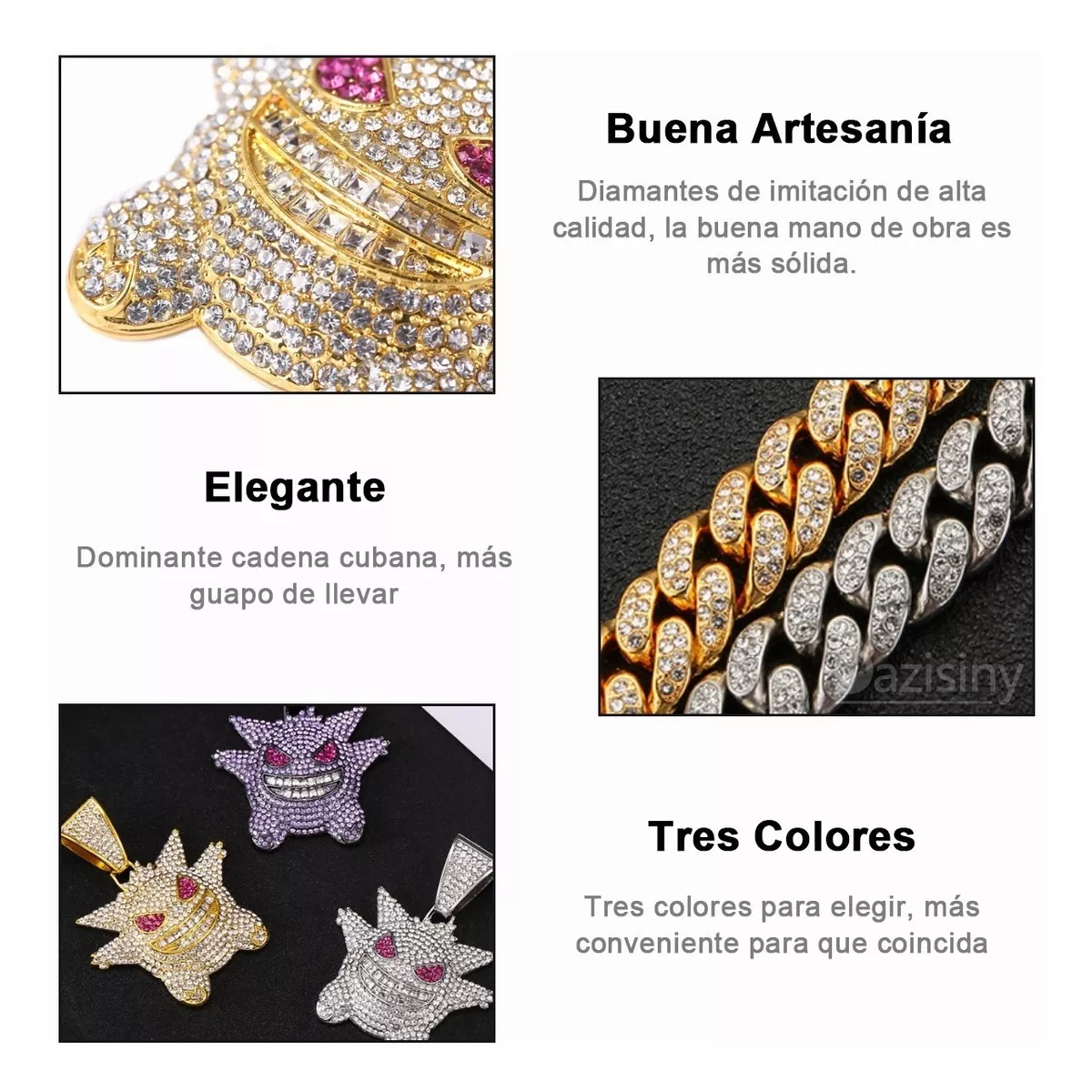Cubana Cadena Eslabones Gengar Hip Hop Collares De Diamantes COLOR VIOLETA