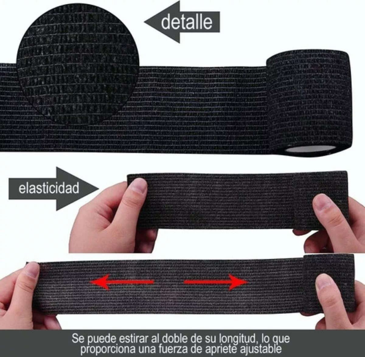 Cinta Venda Elástica Cohesiva Autoadherible De 5cm X 4.5m NEGRO
