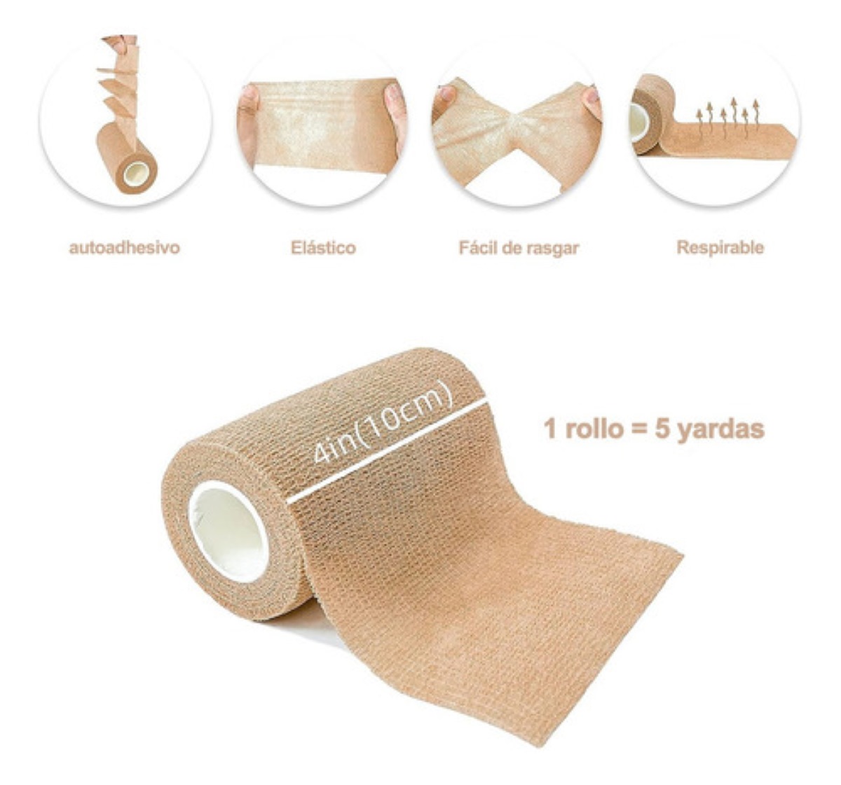 Venda Elástica Cohesiva Autoadhesiva De 10 Cm X 4,5 M, 8PZ MULTICOLOR