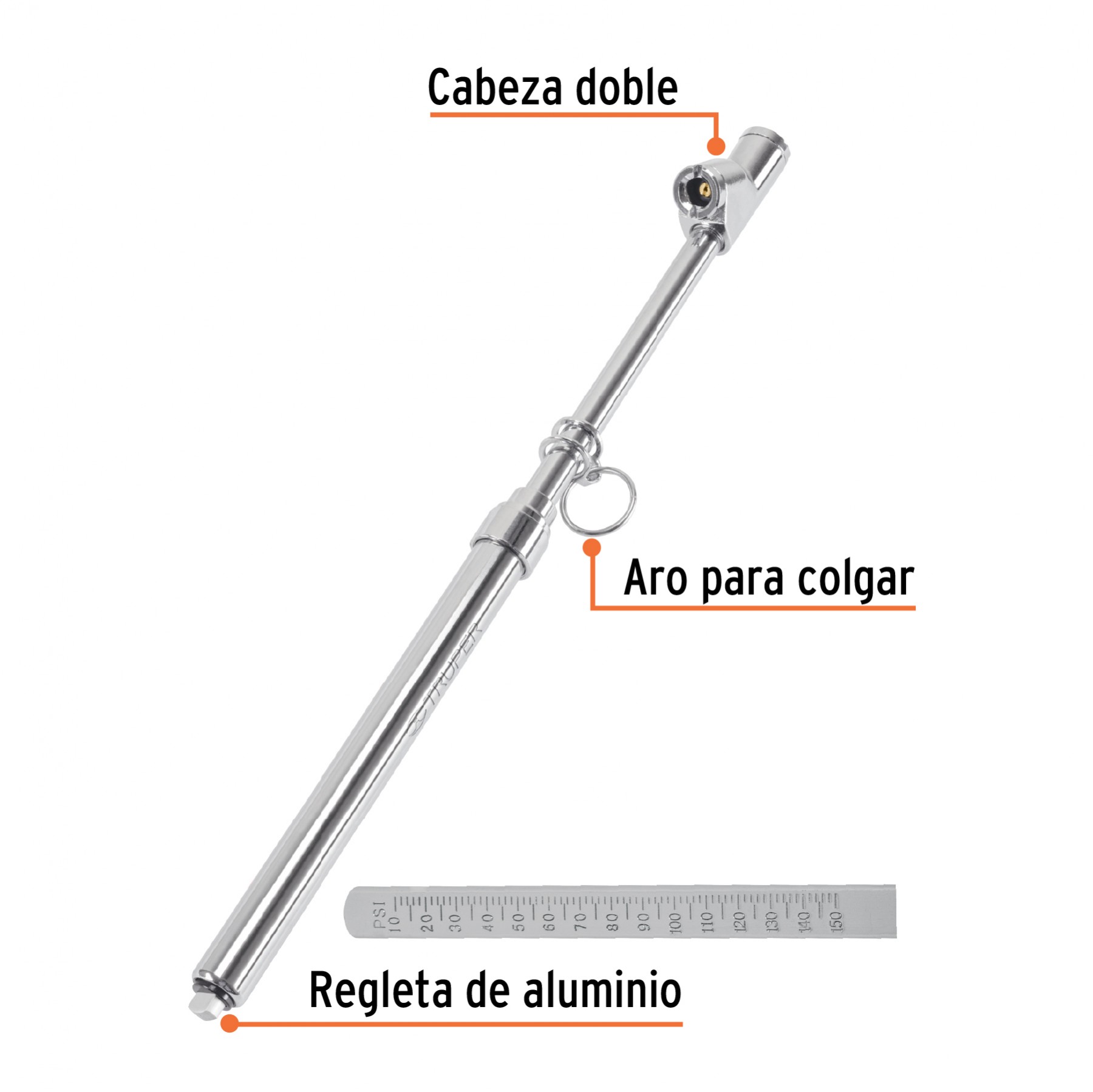 CALIBRADOR DE PRESIÓN 150 PSI CABEZA DOBLE, USO RUDO, TRUPER 18243