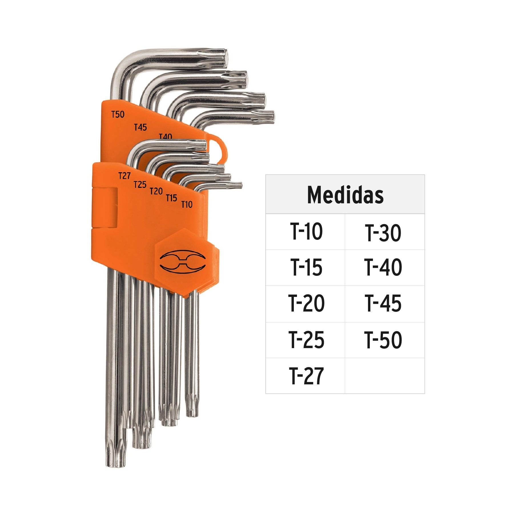 JUEGO DE 9 LLAVES TORX LARGAS CON ORGANIZADOR ABATIBLE TRUPER 13647