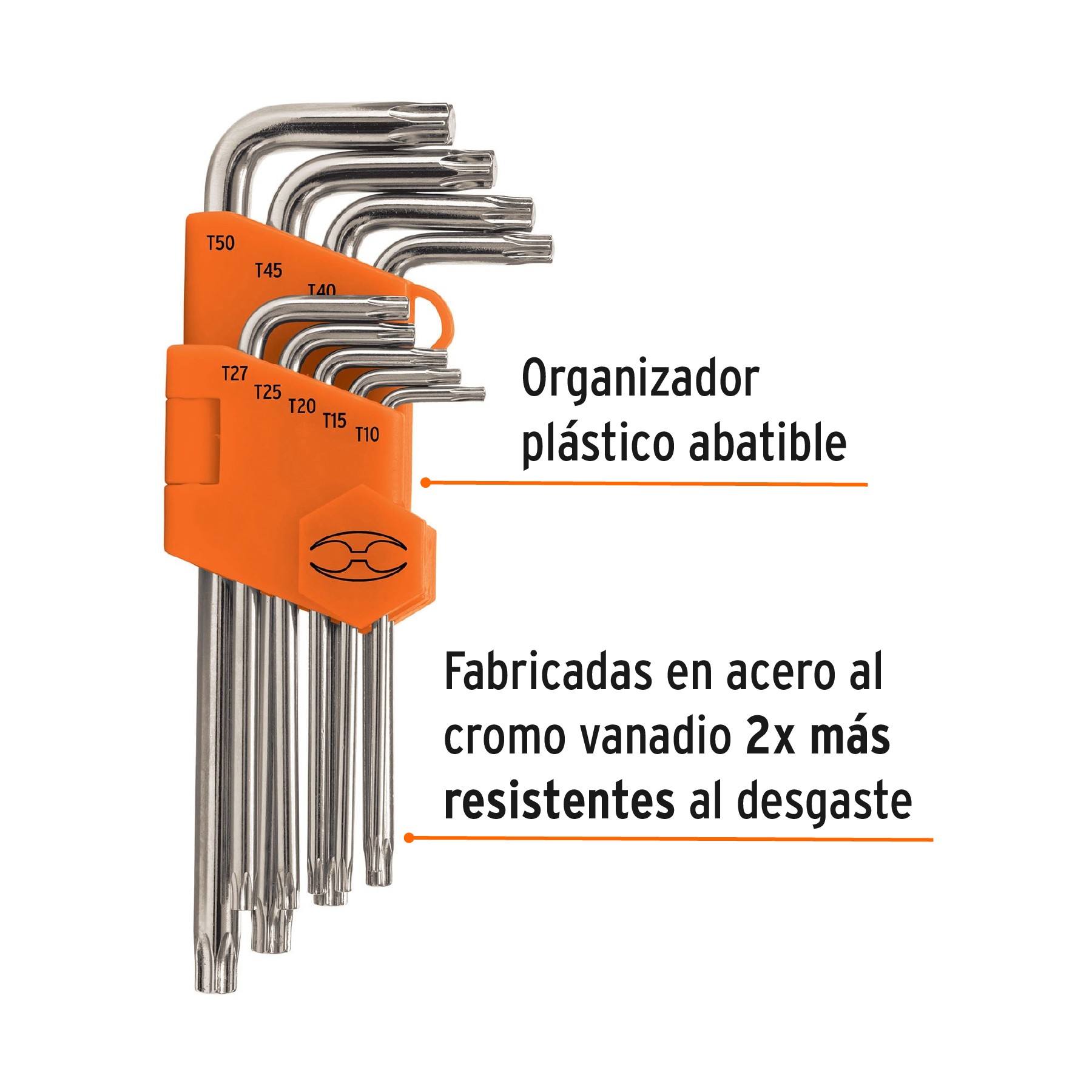 JUEGO DE 9 LLAVES TORX LARGAS CON ORGANIZADOR ABATIBLE TRUPER 13647