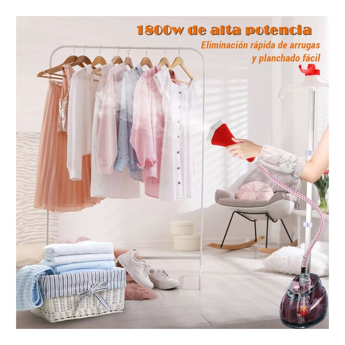 Plancha Vertical Vapor Para Ropa Desinfecta Vaporizador 2 en 1 Rojo