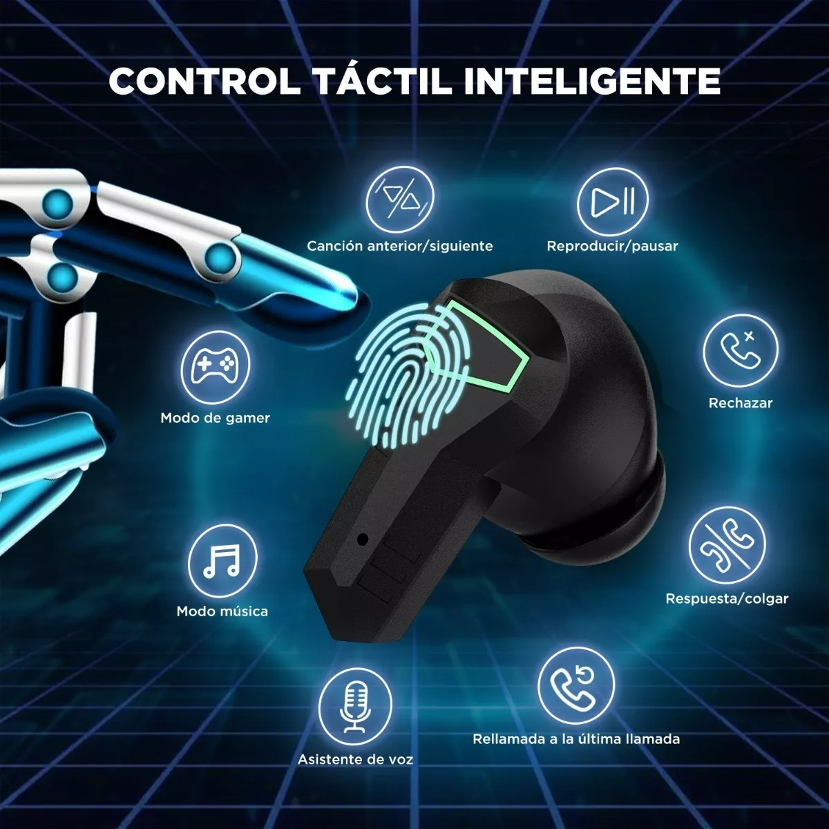 Audífonos In-ear Gamer Inalámbricos Personalizados Azul Verd