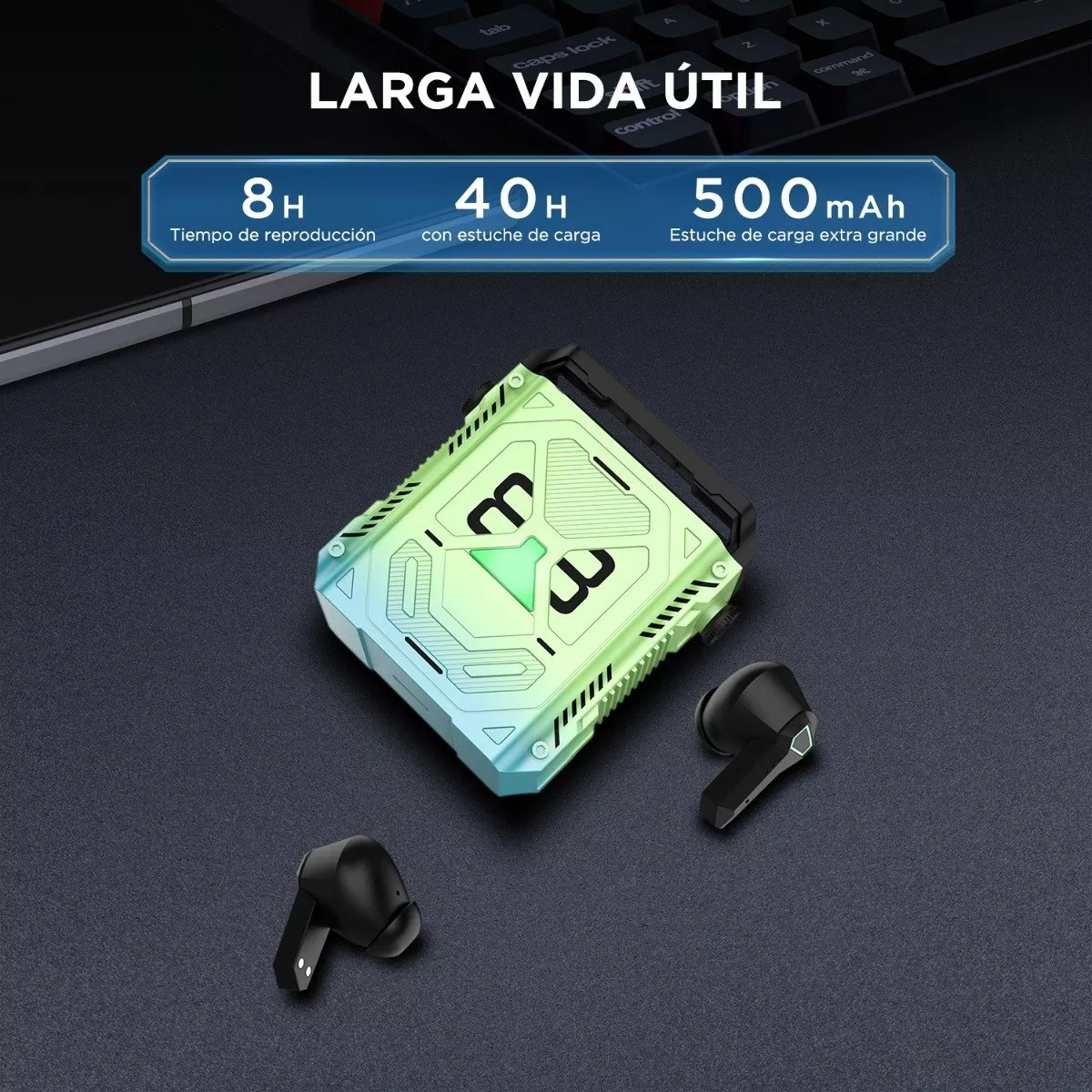 Audífonos In-ear Gamer Inalámbricos Personalizados Azul Verd